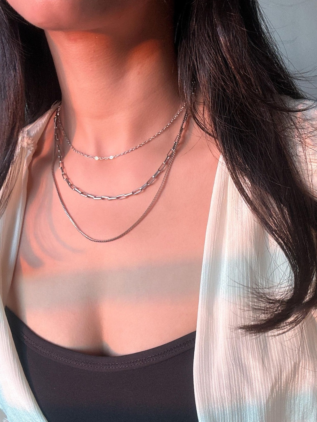 Dipitreats Silver Plated Layered Stainless Steel Chain