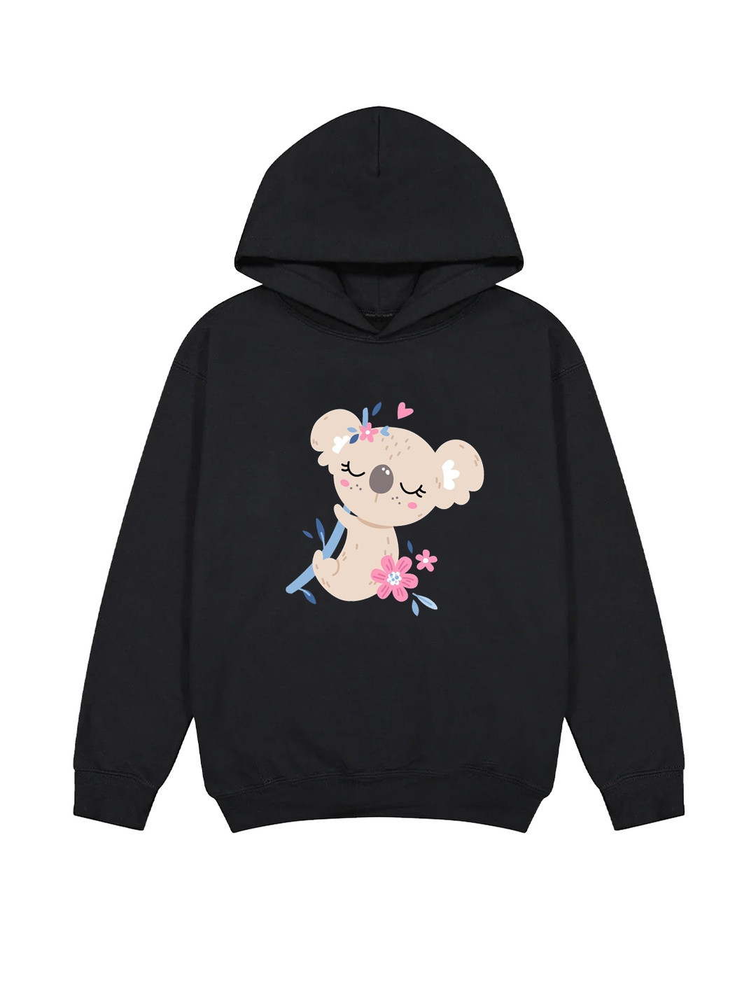 ARYA Kids Black Solid Animal Printed Hooded Sweatshirt