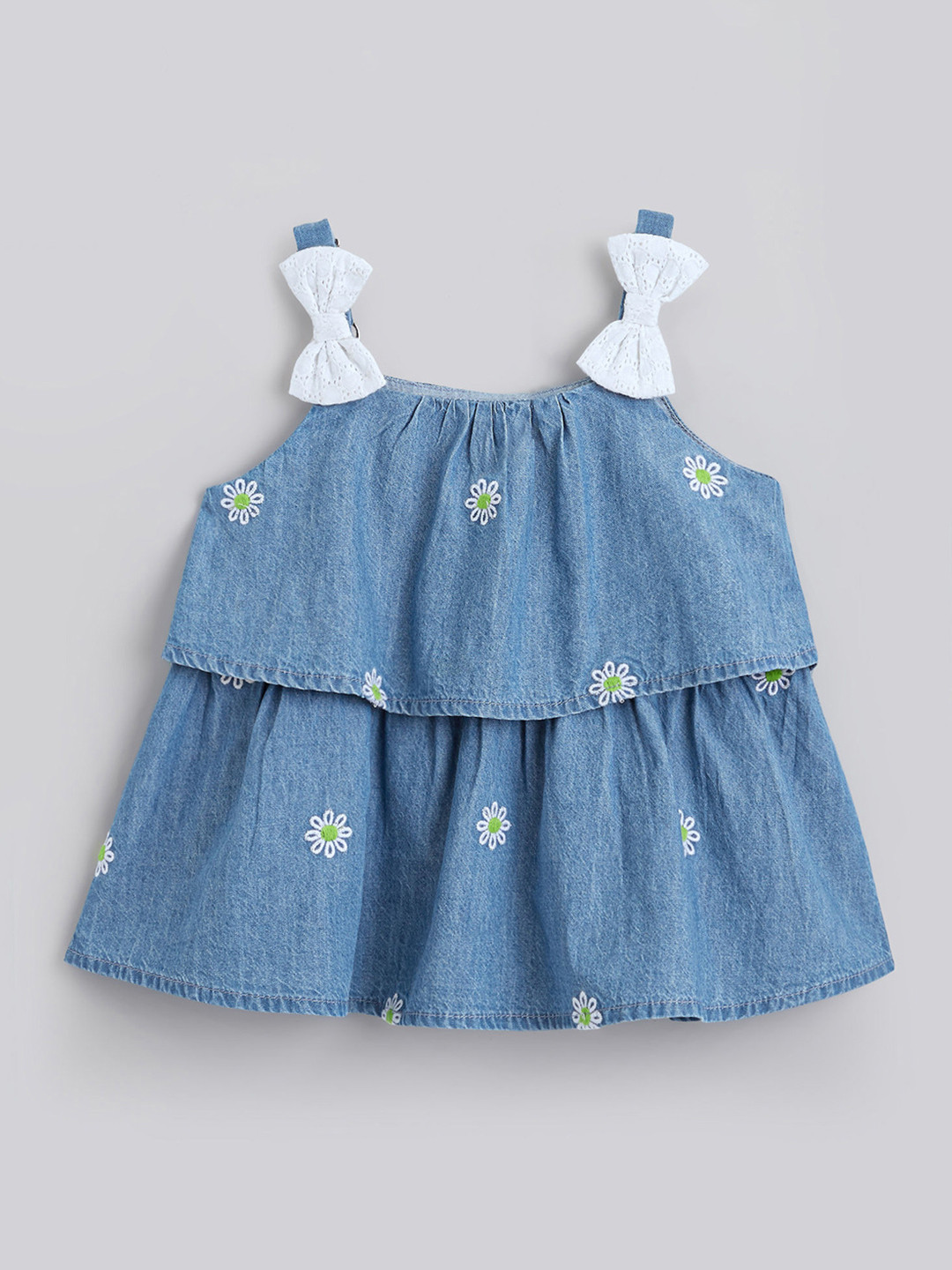 Hopscotch Floral Print Cotton Denim Top