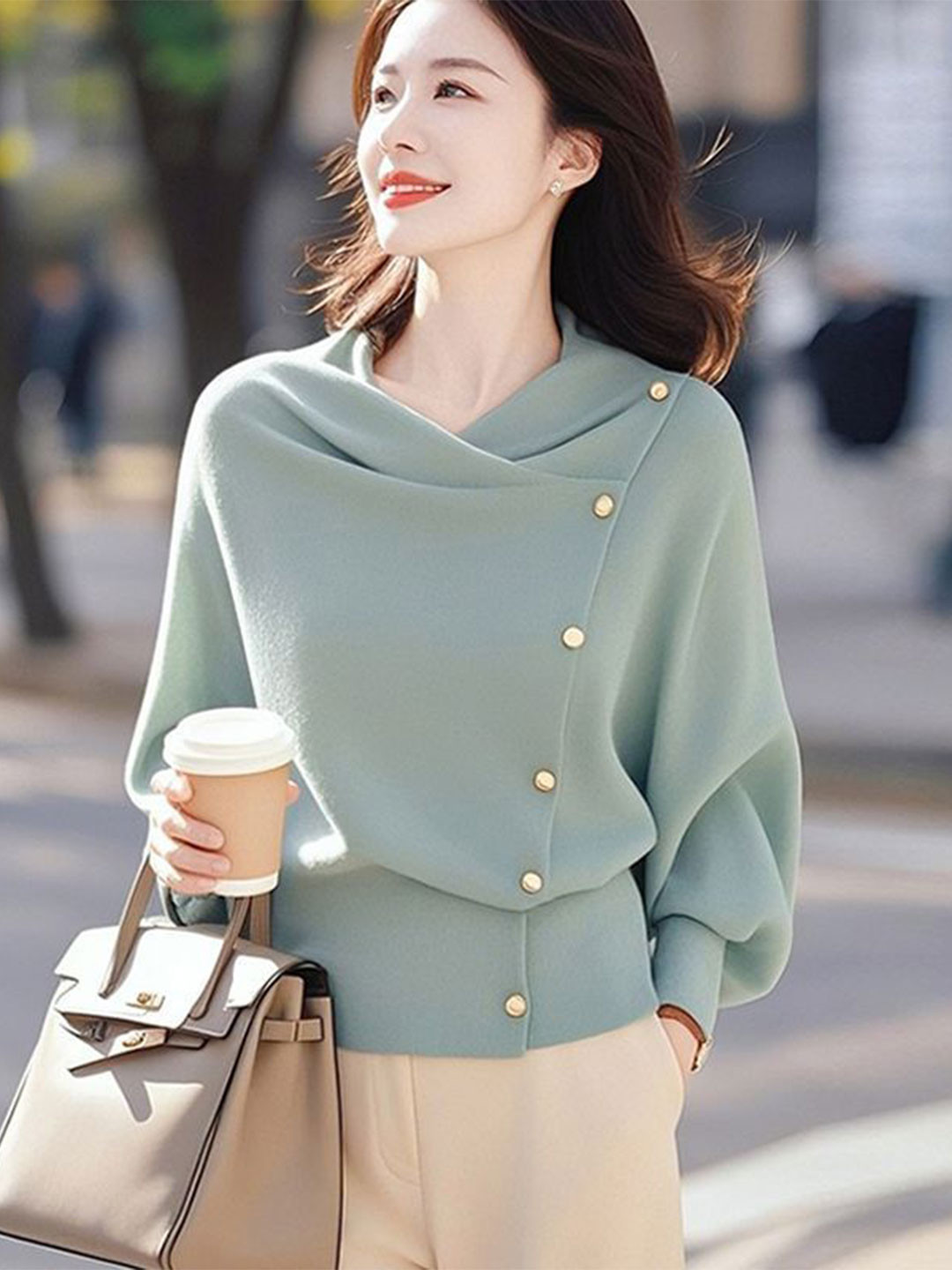 StyleCast Women Cowl Neck Front-Open Sweater