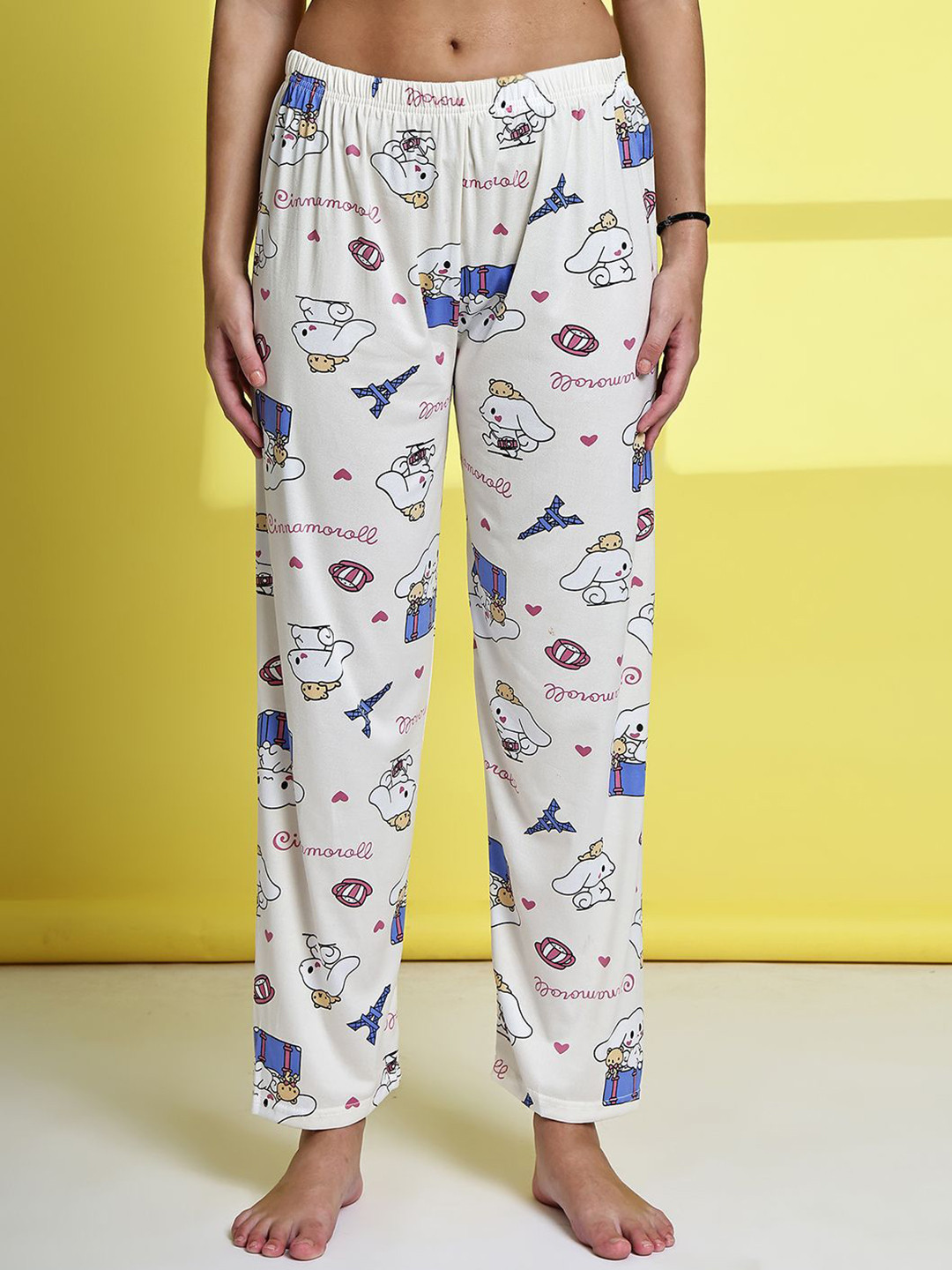 ETC Eiffel Tower Women Printed Straight-Leg Mid-Rise Lounge Pants