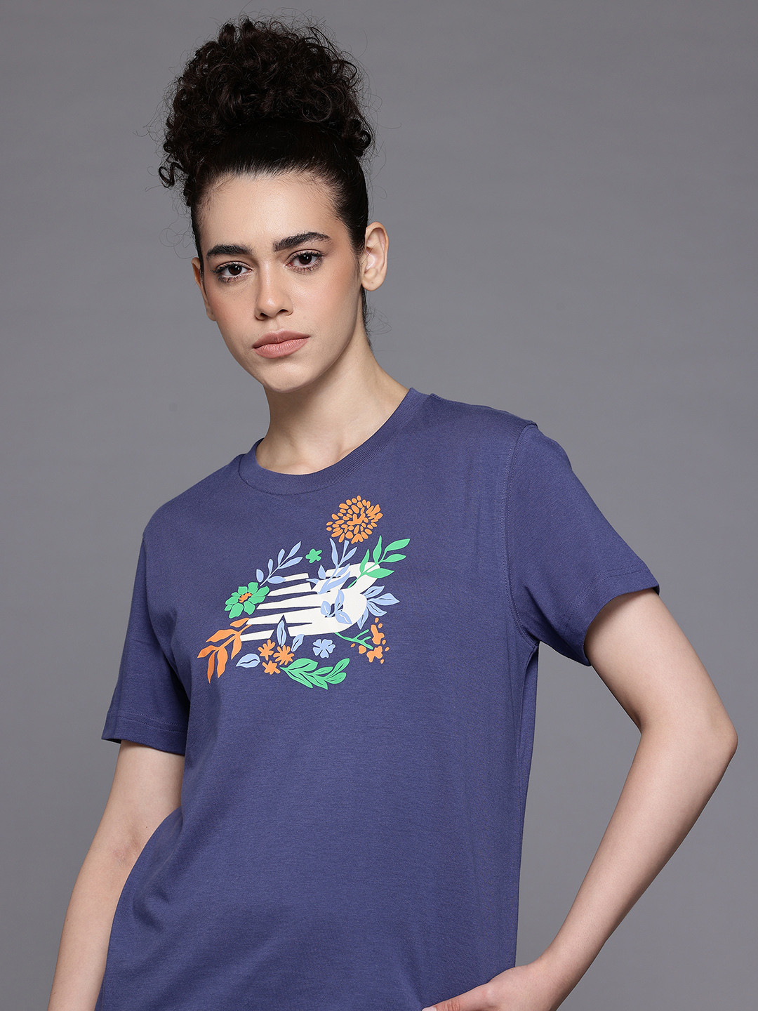 New Balance Brand Logo & Floral Printed Pure Cotton T-shirt