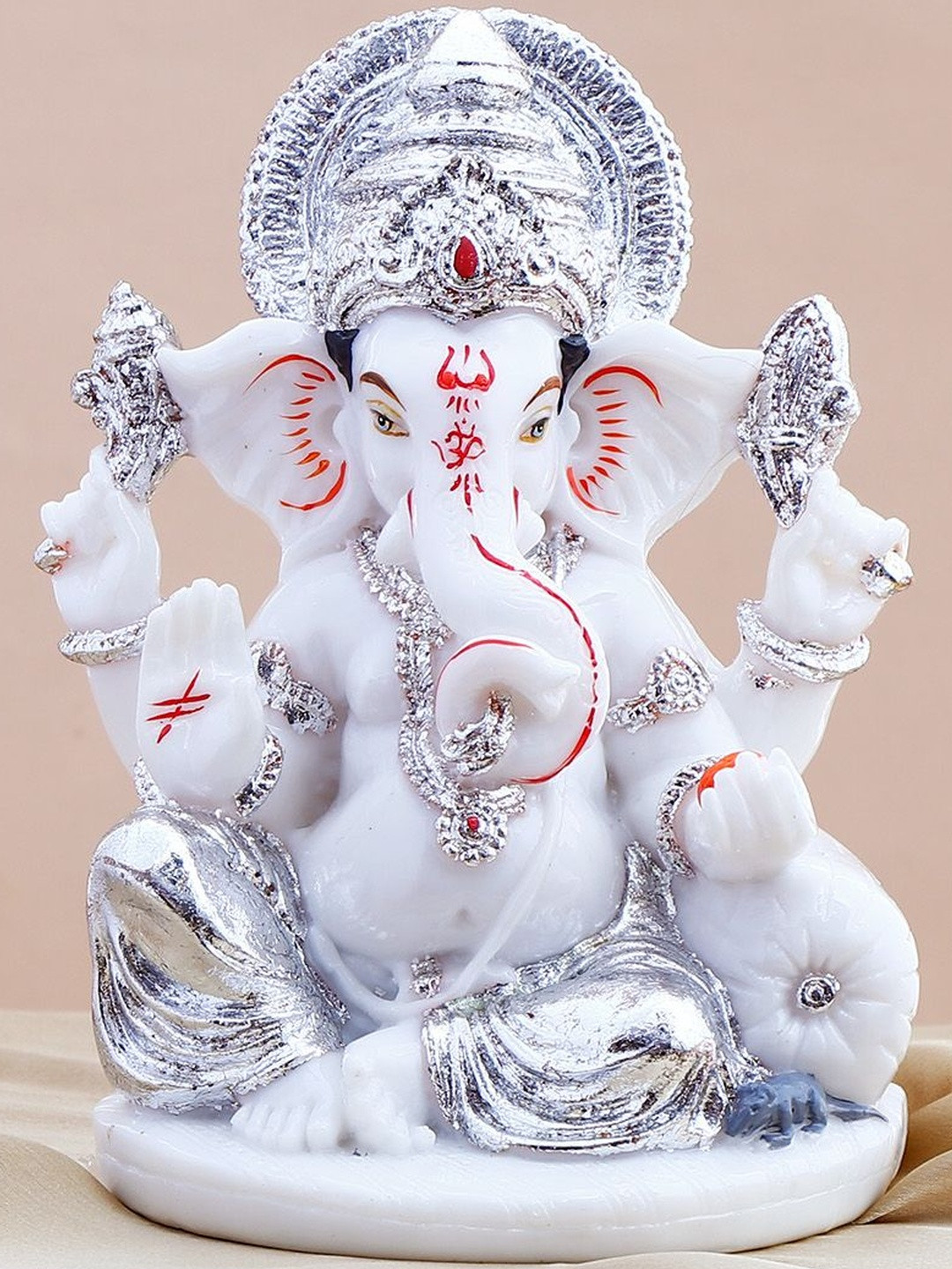 Archies White And Silver Embellished Shree Ganesha Idol Showpiece