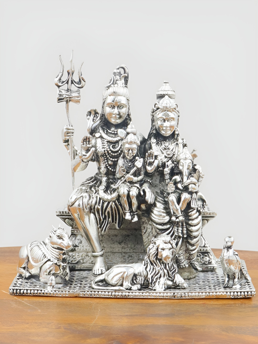 INTERNATIONAL GIFT Silver-Toned Lord Shiv Parivar Religious Idol Showpiece