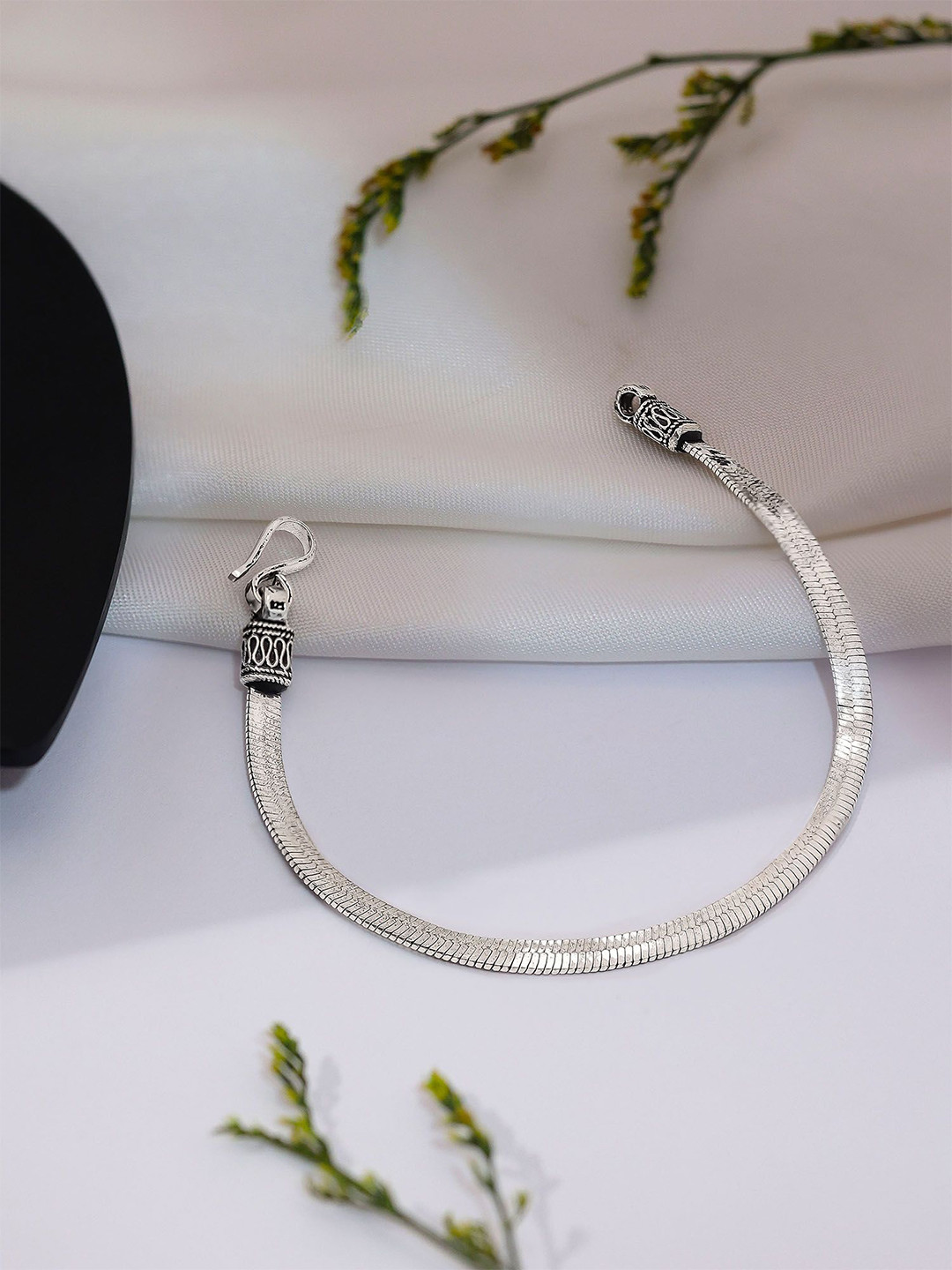 Tweov 925 Sterling Silver Rhodium-Plated Oxidized Snake Chain Bracelet