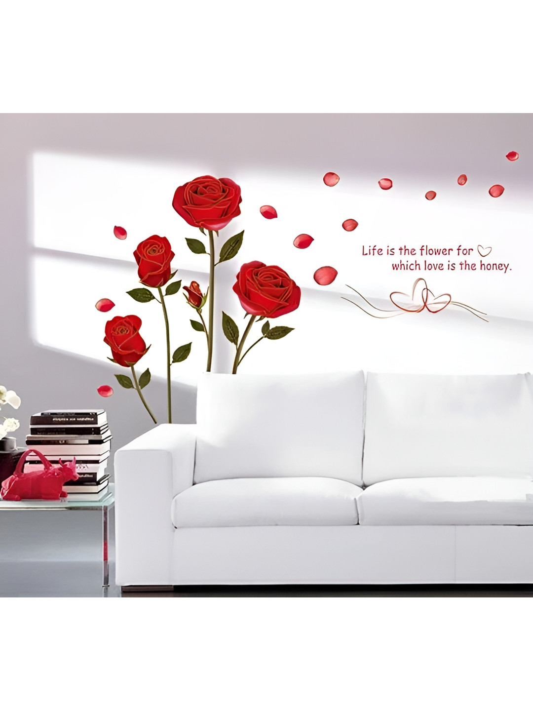 WOLPIN Red & Green Floral Printed Waterproof Wallpaper