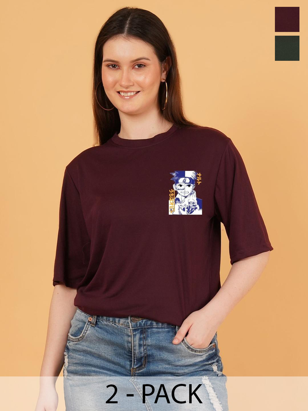 Parona Women Pack Of 2 Drop-Shoulder Sleeves Placement T-shirt