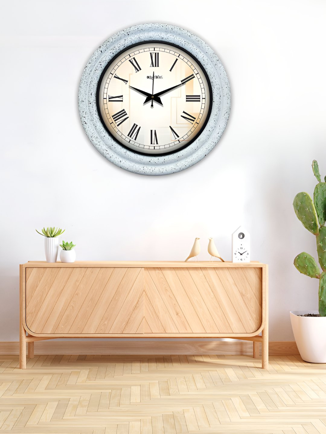 OLIVE TREE Blue & Cream Textured Round Wooden Analogue Wall Clock