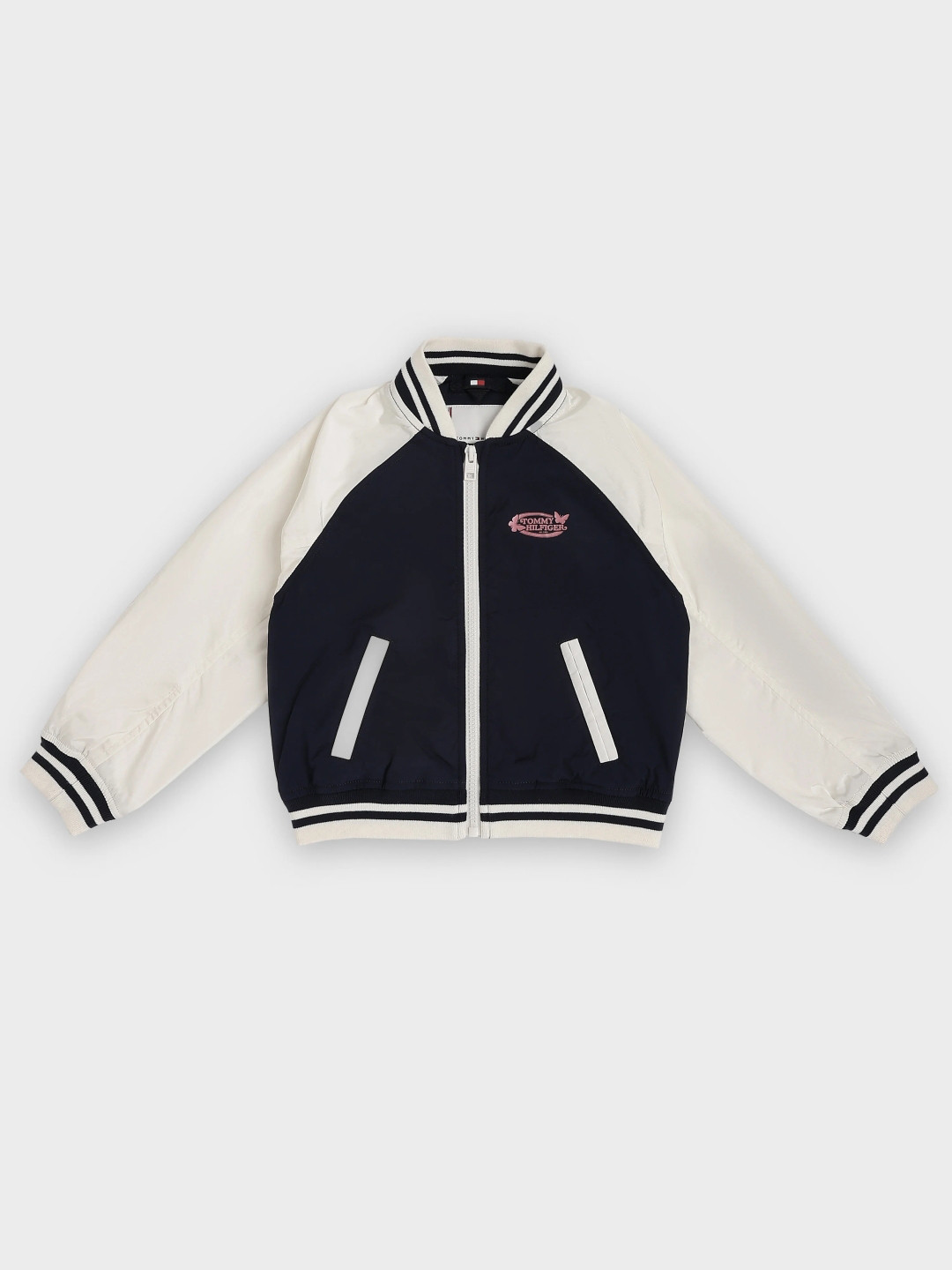Tommy Hilfiger Europe Girls Colourblocked Relaxed Fit Baseball Collar Bomber Jacket