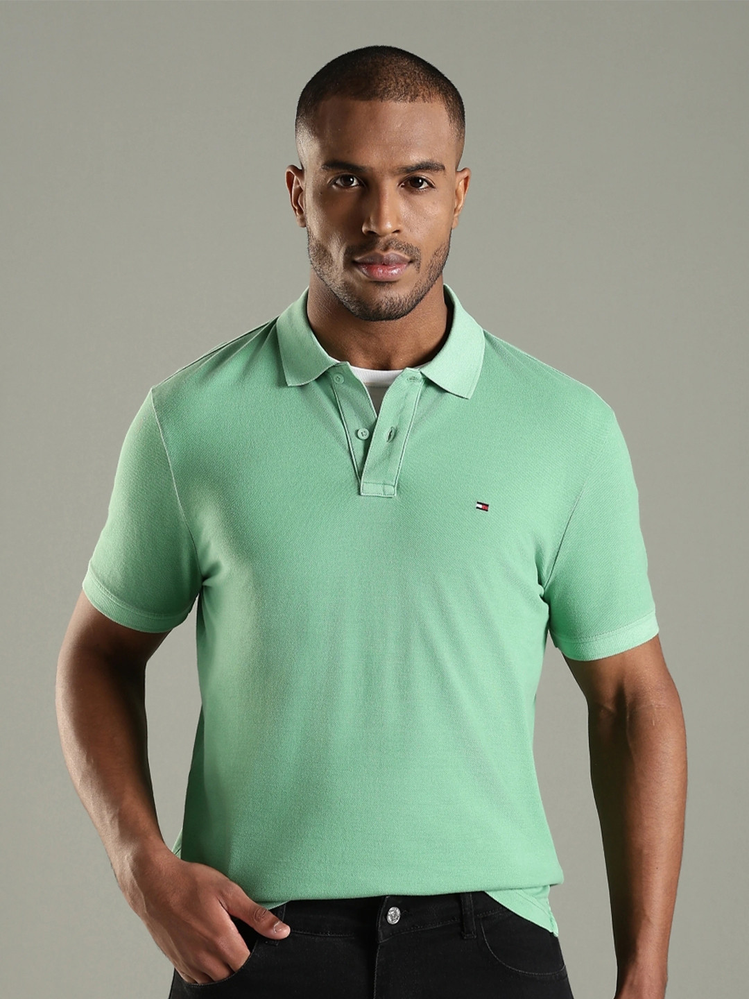 Tommy Hilfiger Men Solid Polo Collar Cotton T-shirt