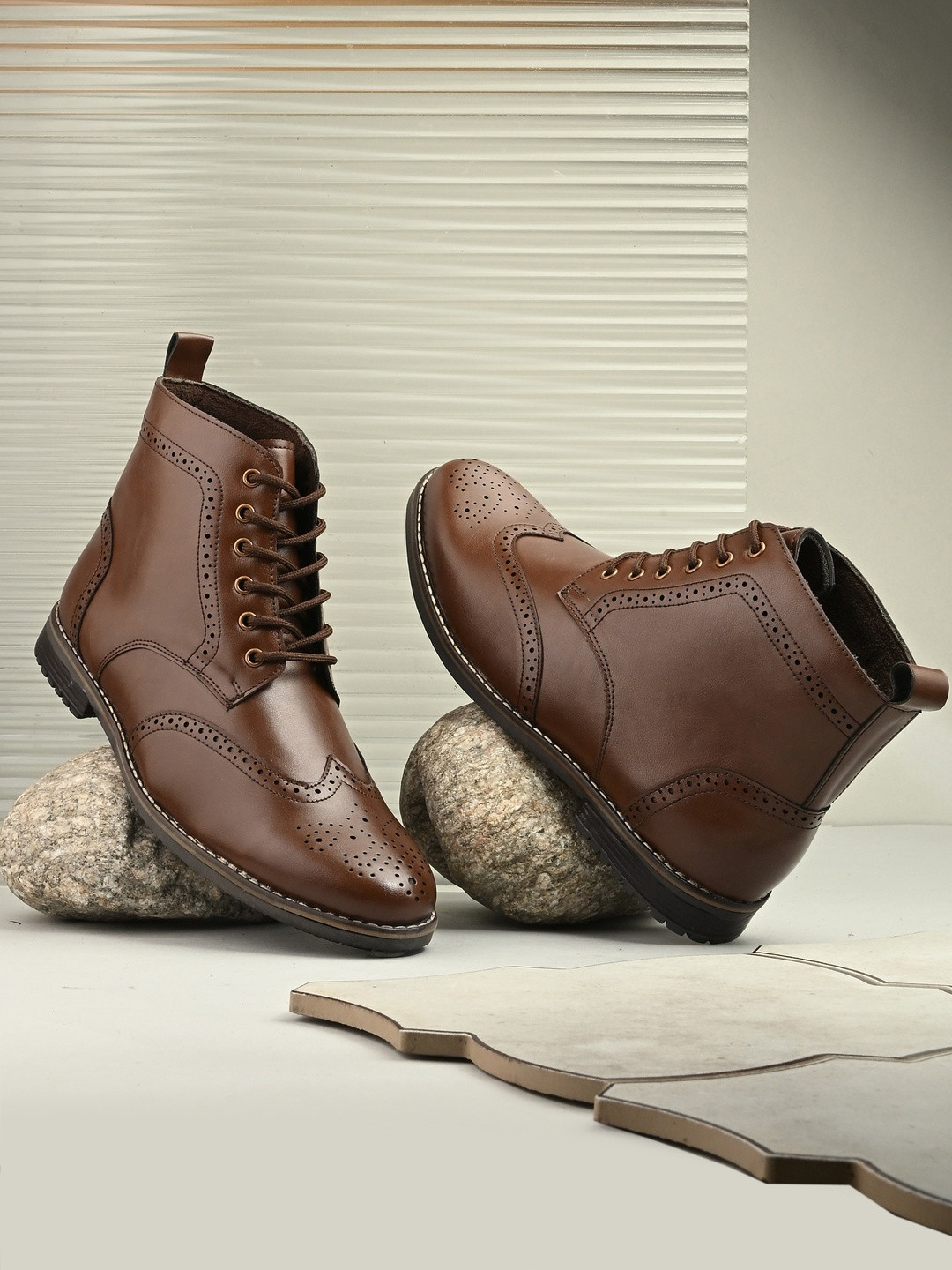 Roadster Men Brown Lace-Ups Round Toe Solid Synthetic Casual Regular Boots