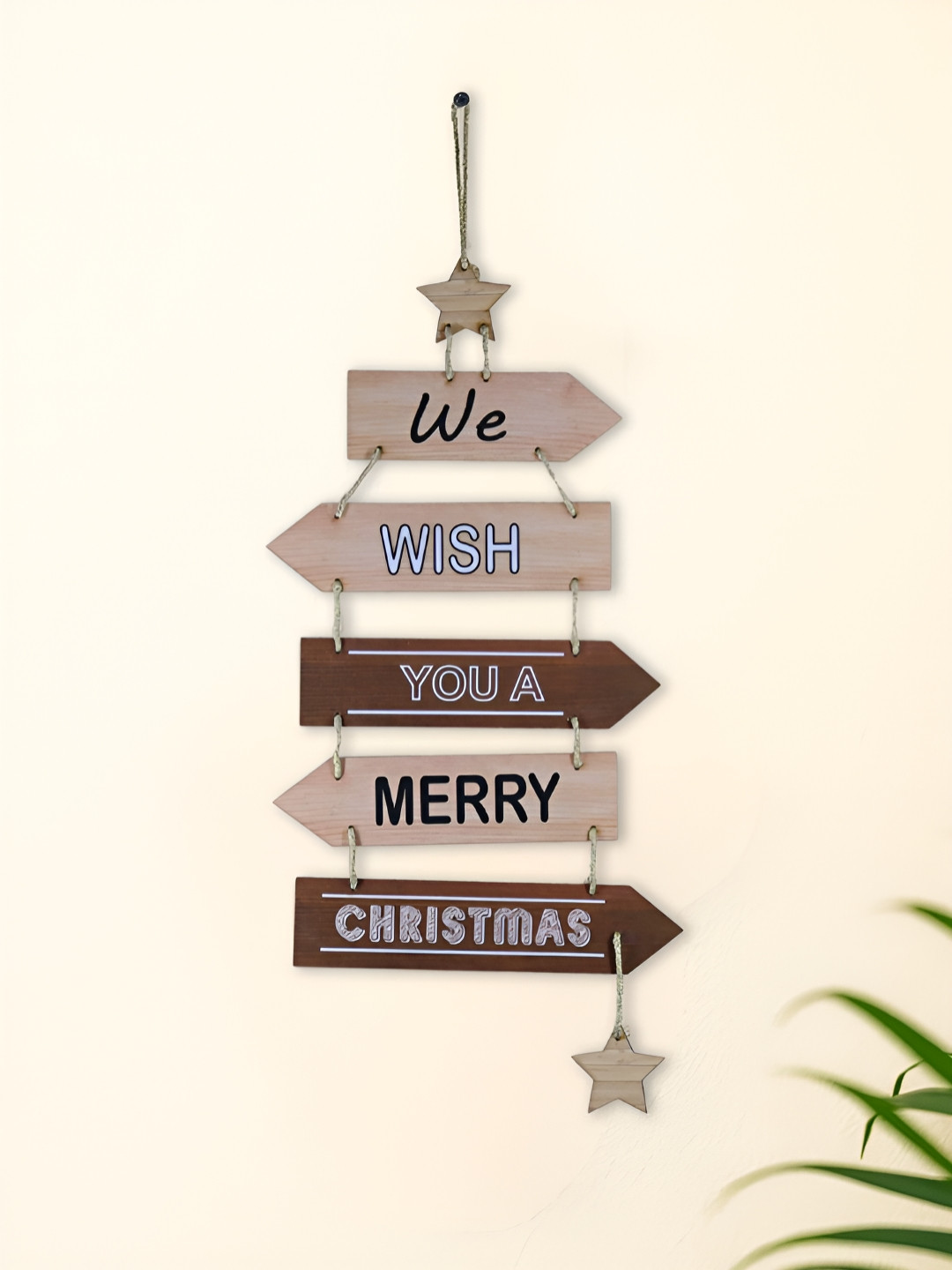 INTERNATIONAL GIFT Brown We Wish You a Merry Christmas Wooden Sign Wall Hanging Decor