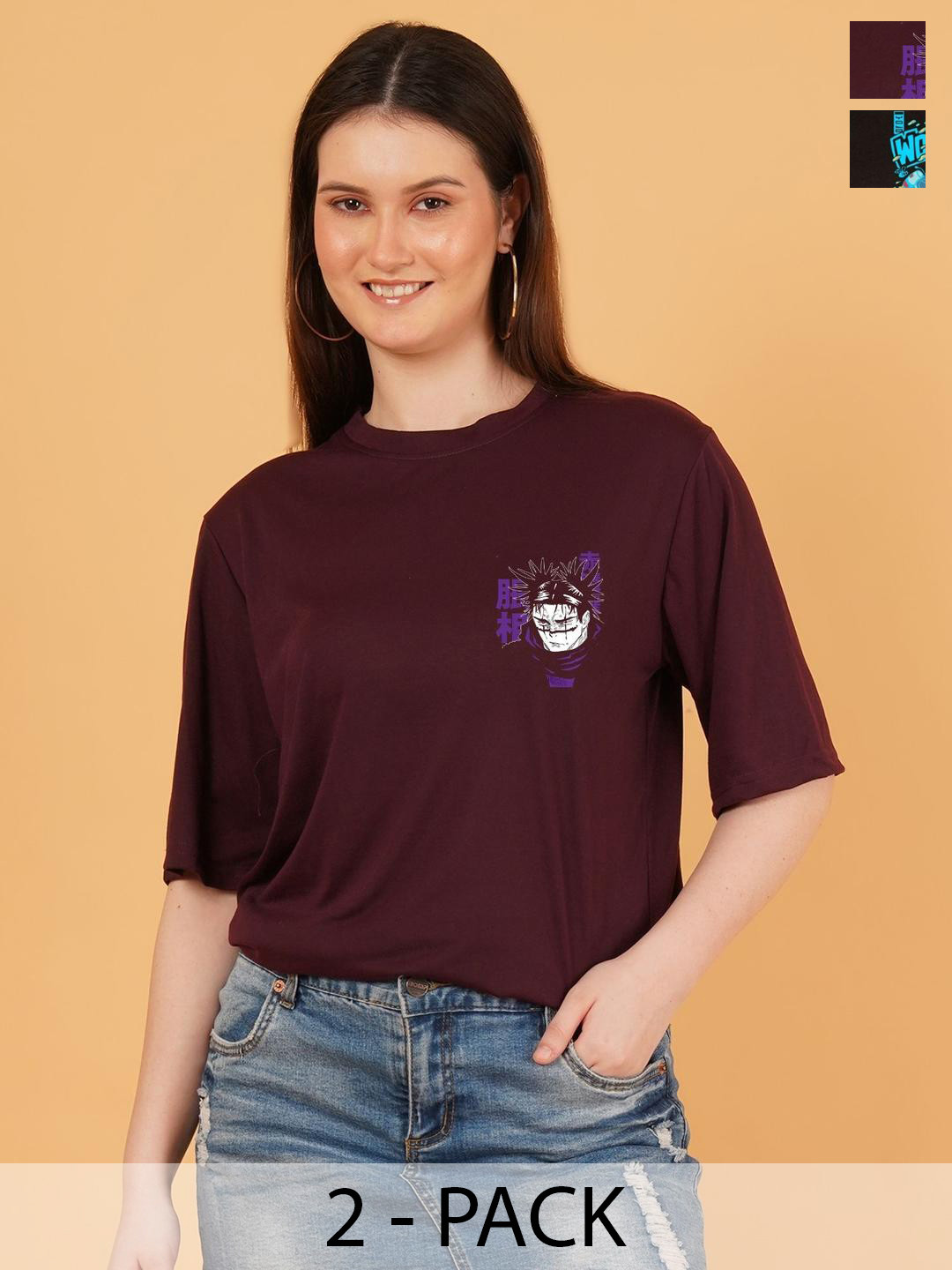 Parona Women Pack Of 2 Anime Printed Relaxed Fit T-shirt