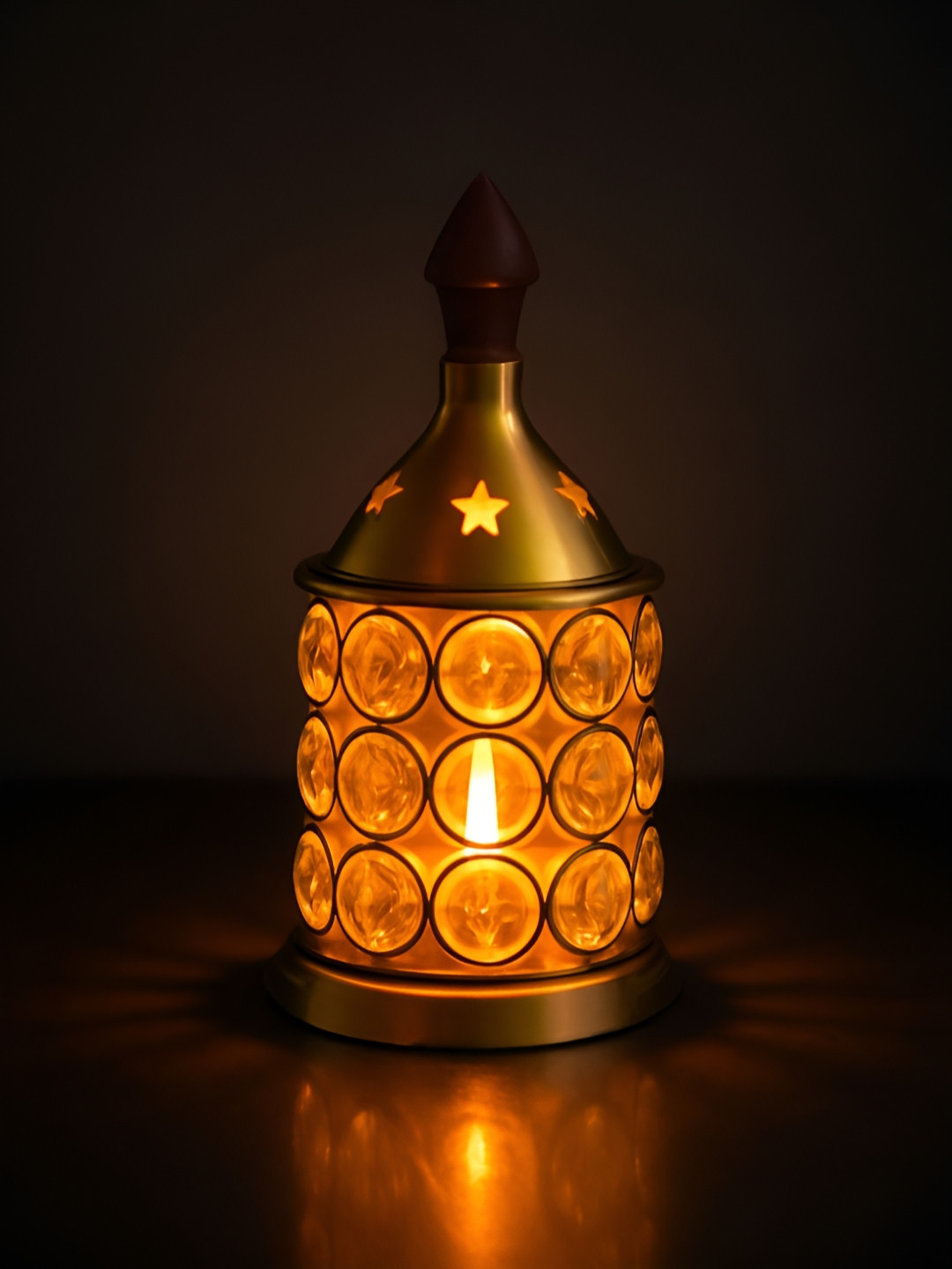 INTERNATIONAL GIFT Gold-Plated Crystal LED Lantern With Warm Light Decorative Home Accent