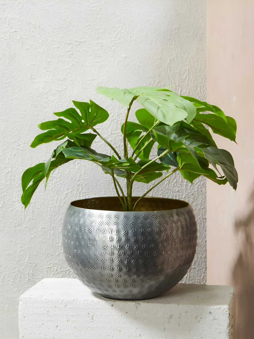 Fabindia Sangam Grey Textured Hammered Metal Planter