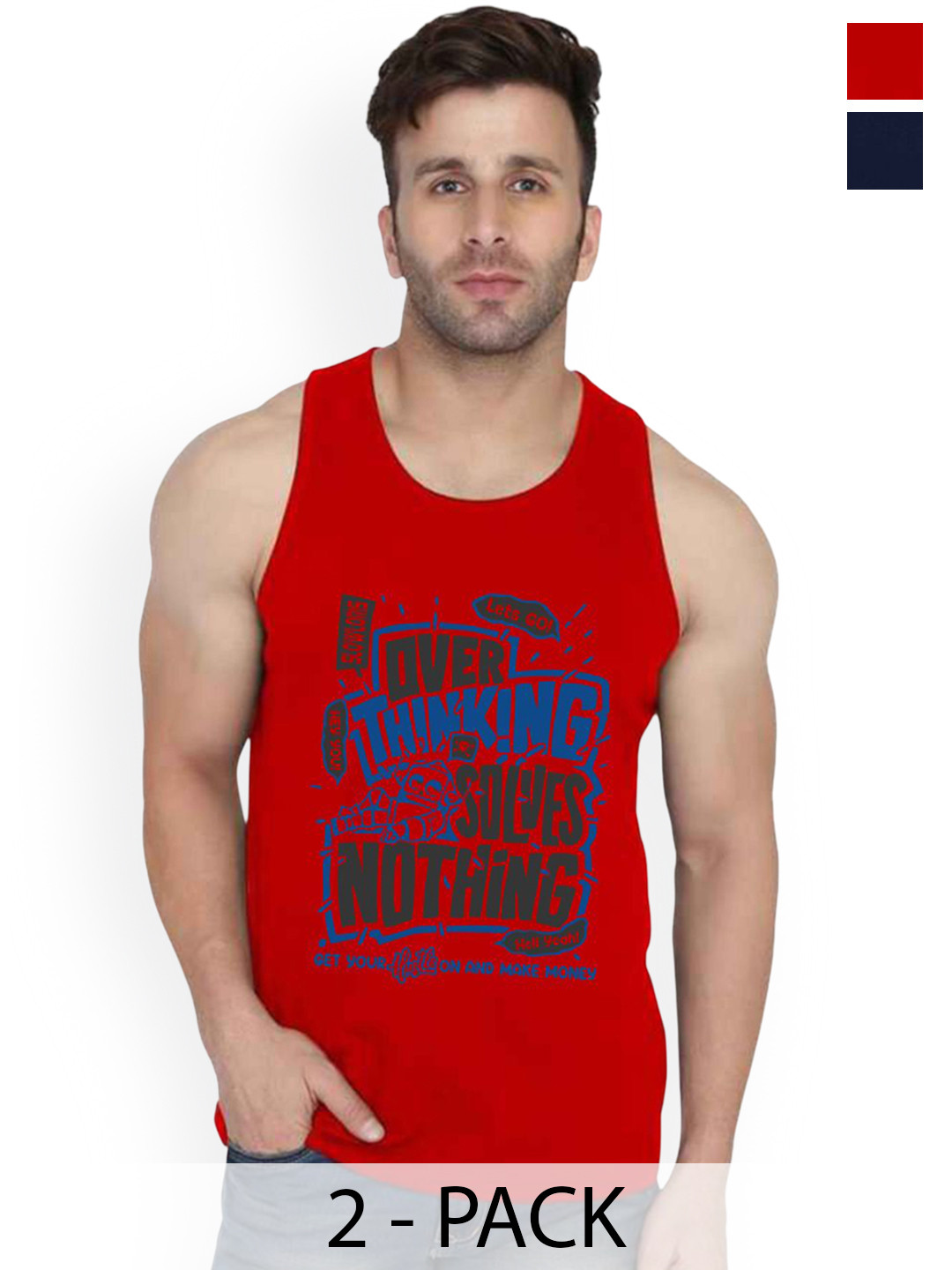 Slowloris Men Pack Of 2 Printed Cotton Fabric Innerwear Vests