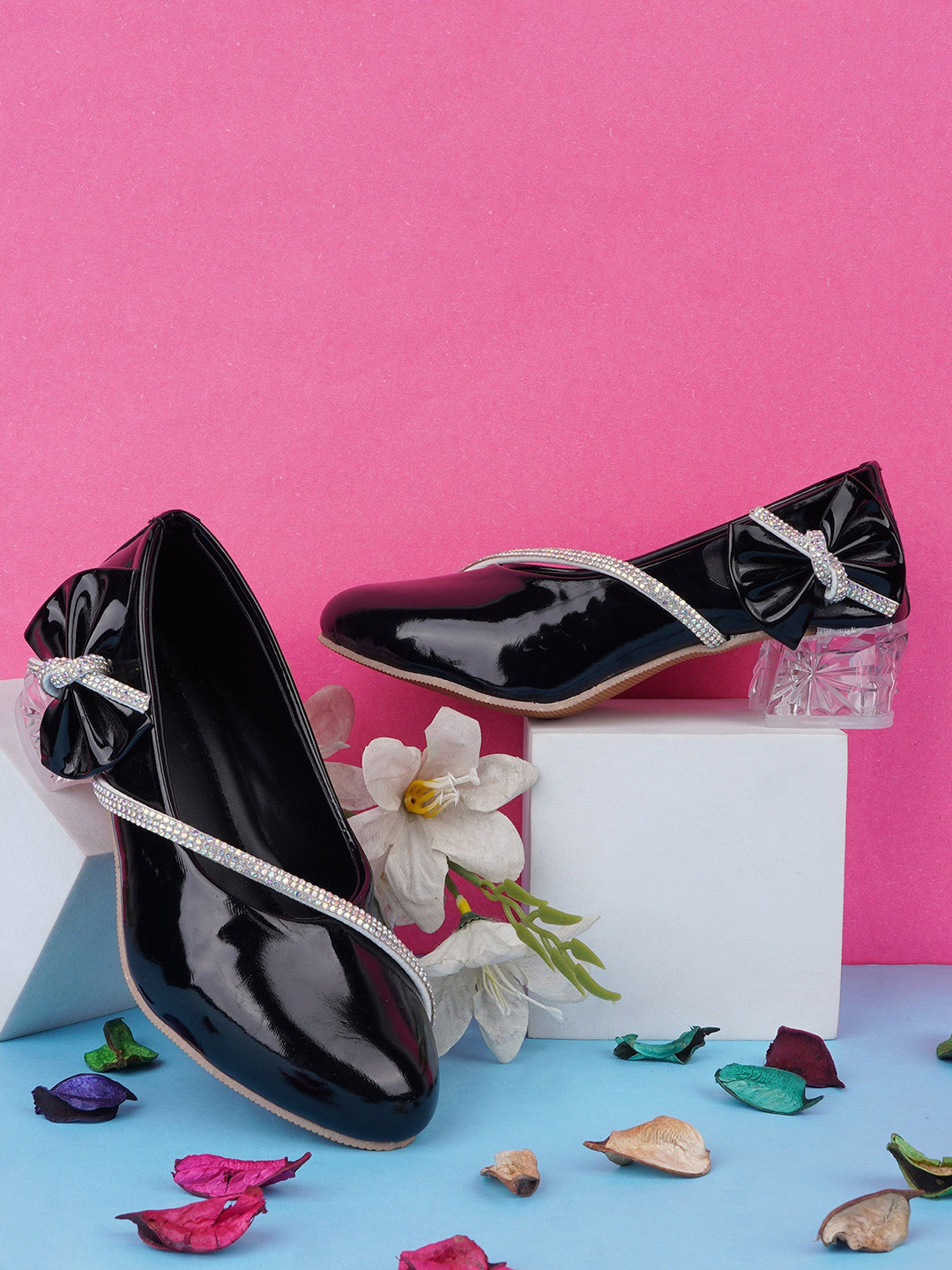 BAESD Girls Embellished Block Heels Mary Janes With Western - Embellished