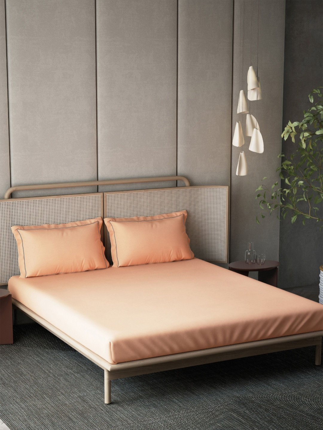 DDecor Duet Pink Pure Cotton 300 TC Super King Bedsheet Set-2.74 m X 2.74 m