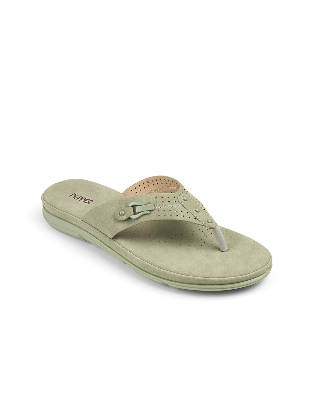 PEPPER Women Textured Laser Cuts T-Strap Flats