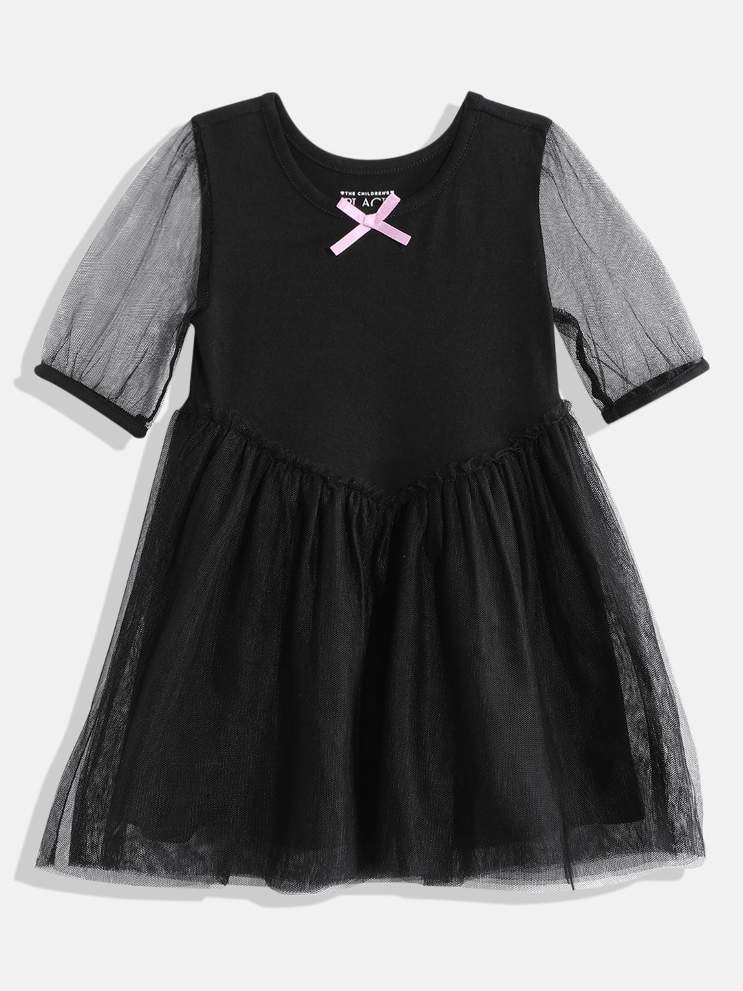 THE CHILDREN'S PLACE Girls Ruffled Tulle Dress with Bow Detail