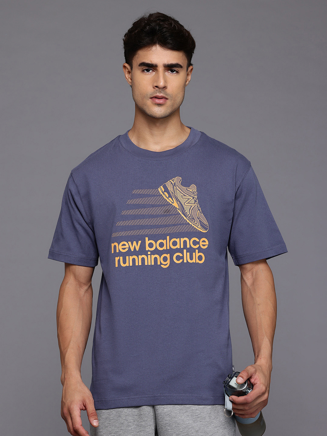 New Balance Athletics Running Club Printed Drop-Shoulder Sleeves Pure Cotton T-shirt