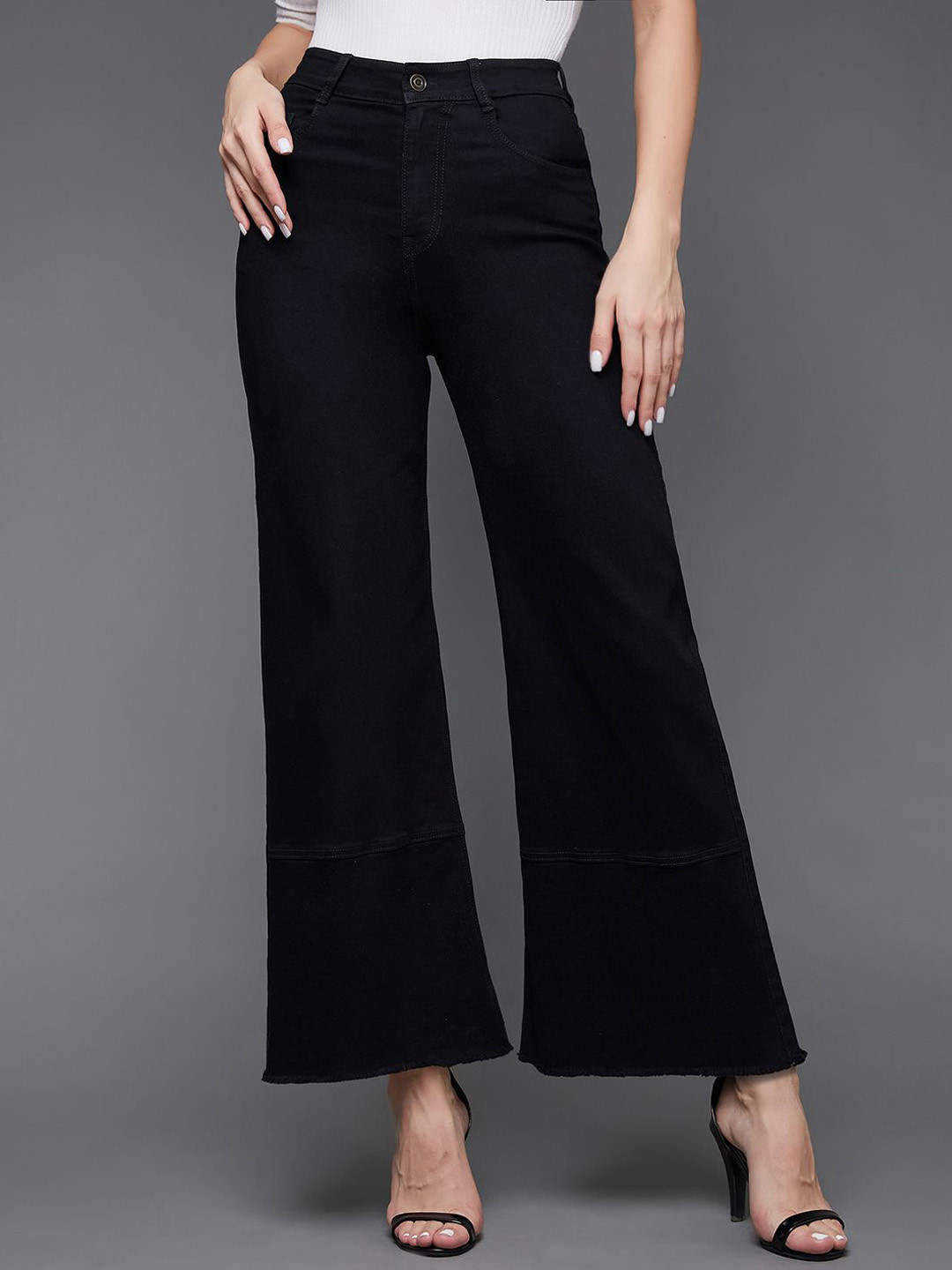 Miss Chase Women Mountain Flutter Wide Leg High-Rise Heavy Fade Stretchable Jeans