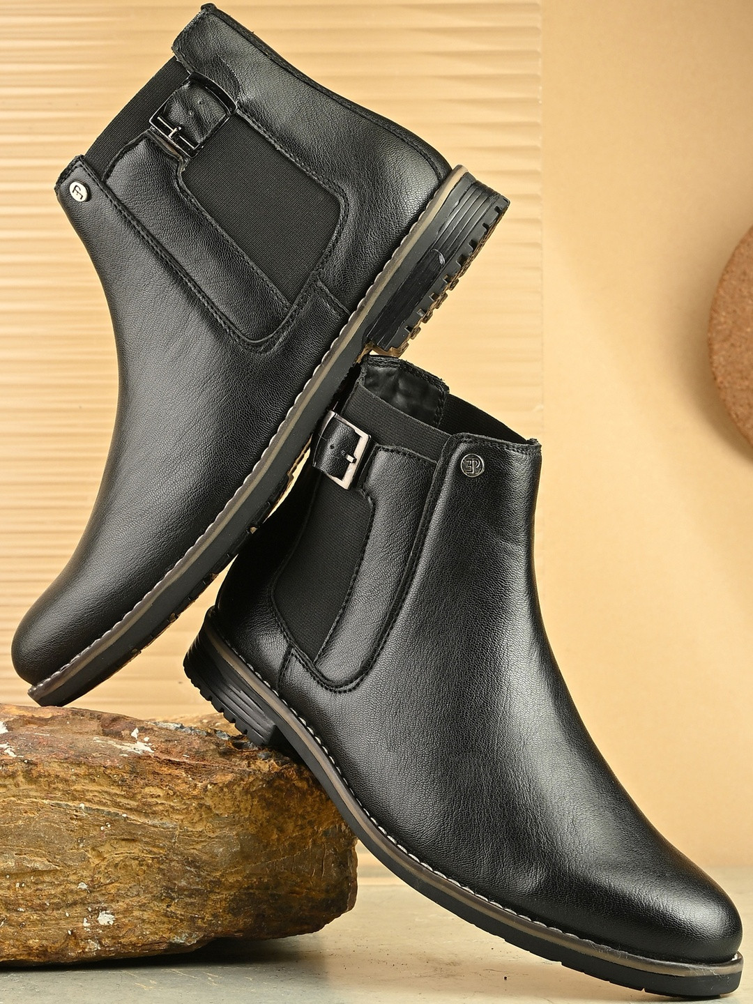 El Paso Men Black Faux Lightweight Comfort Leather Buckle Formal & Party Boots