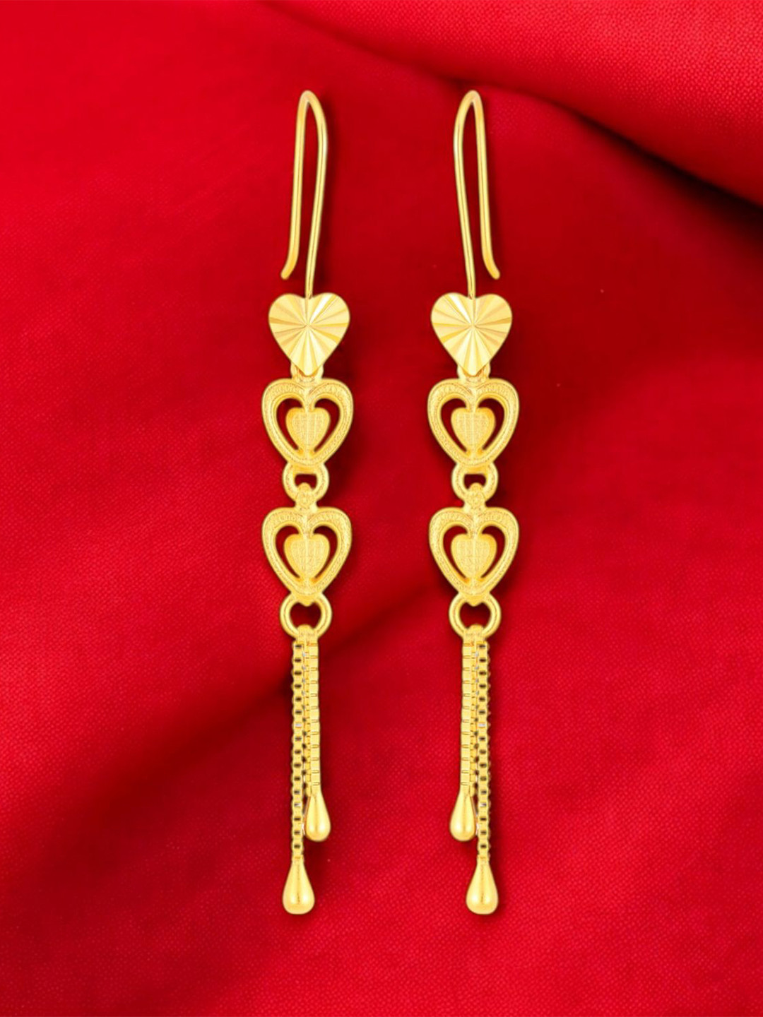 MA FASHION Gold-Plated Heart Shaped Drop Earrings