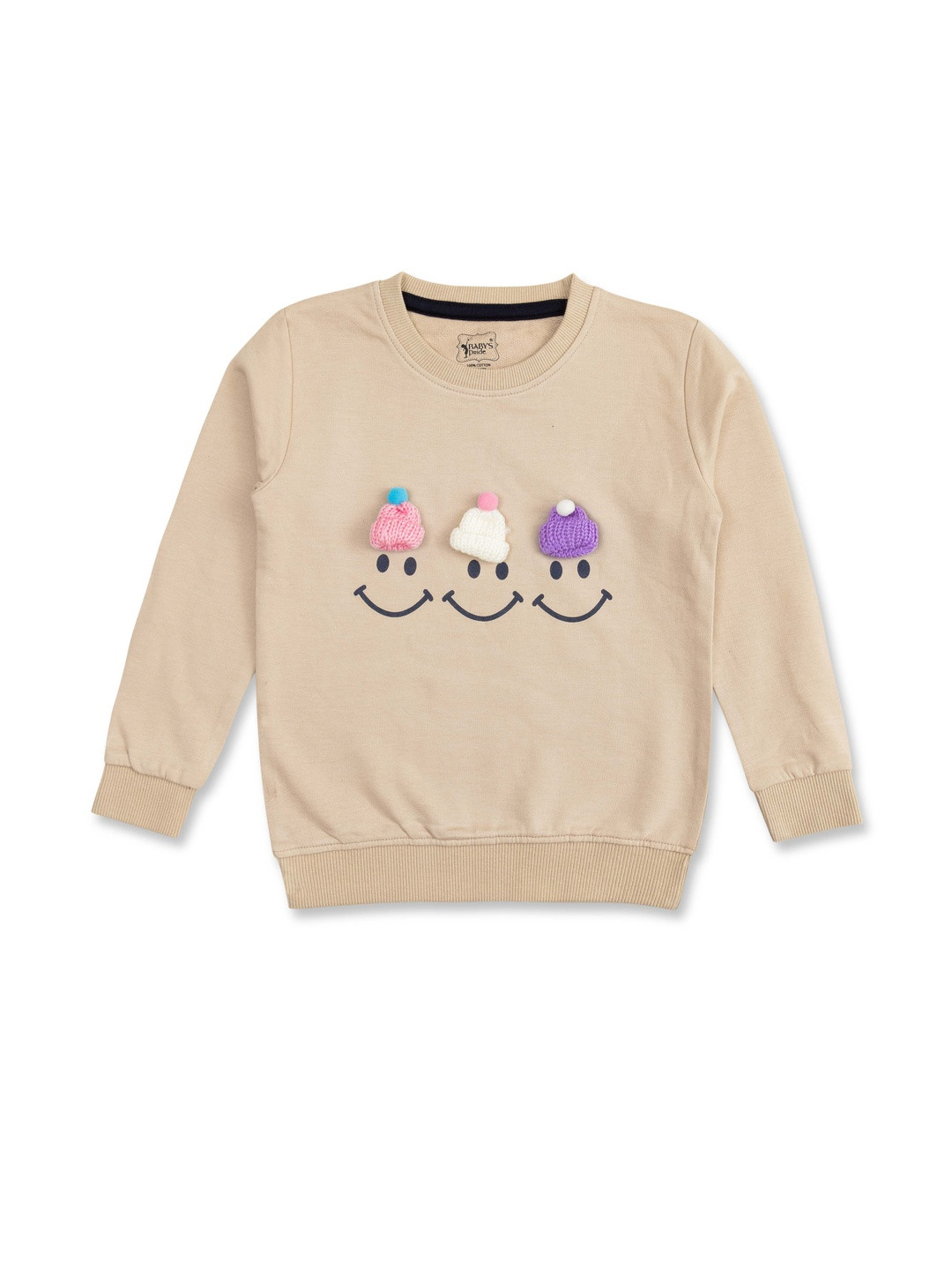 BABY'S PRIDE Girls Cotton Blend Smiley Sweatshirt