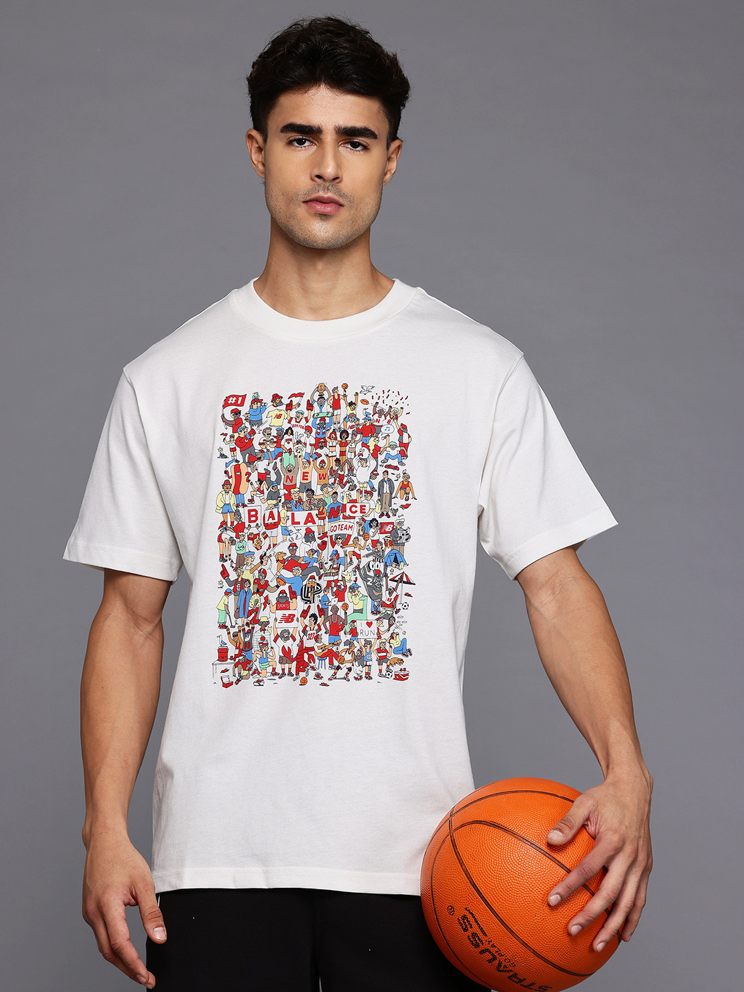 New Balance Athletics Relaxed Prep Rally Printed Drop-Shoulder Sleeves Pure Cotton T-shirt