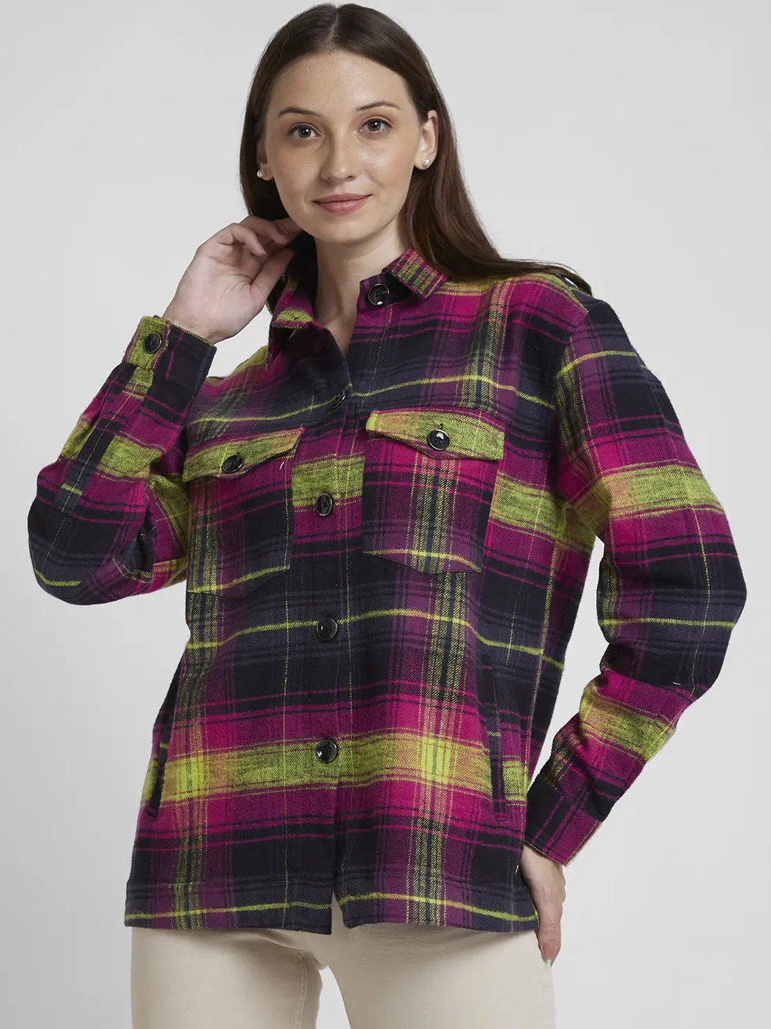 SPYKAR Women Oversize Fit Checked Casual Shirt