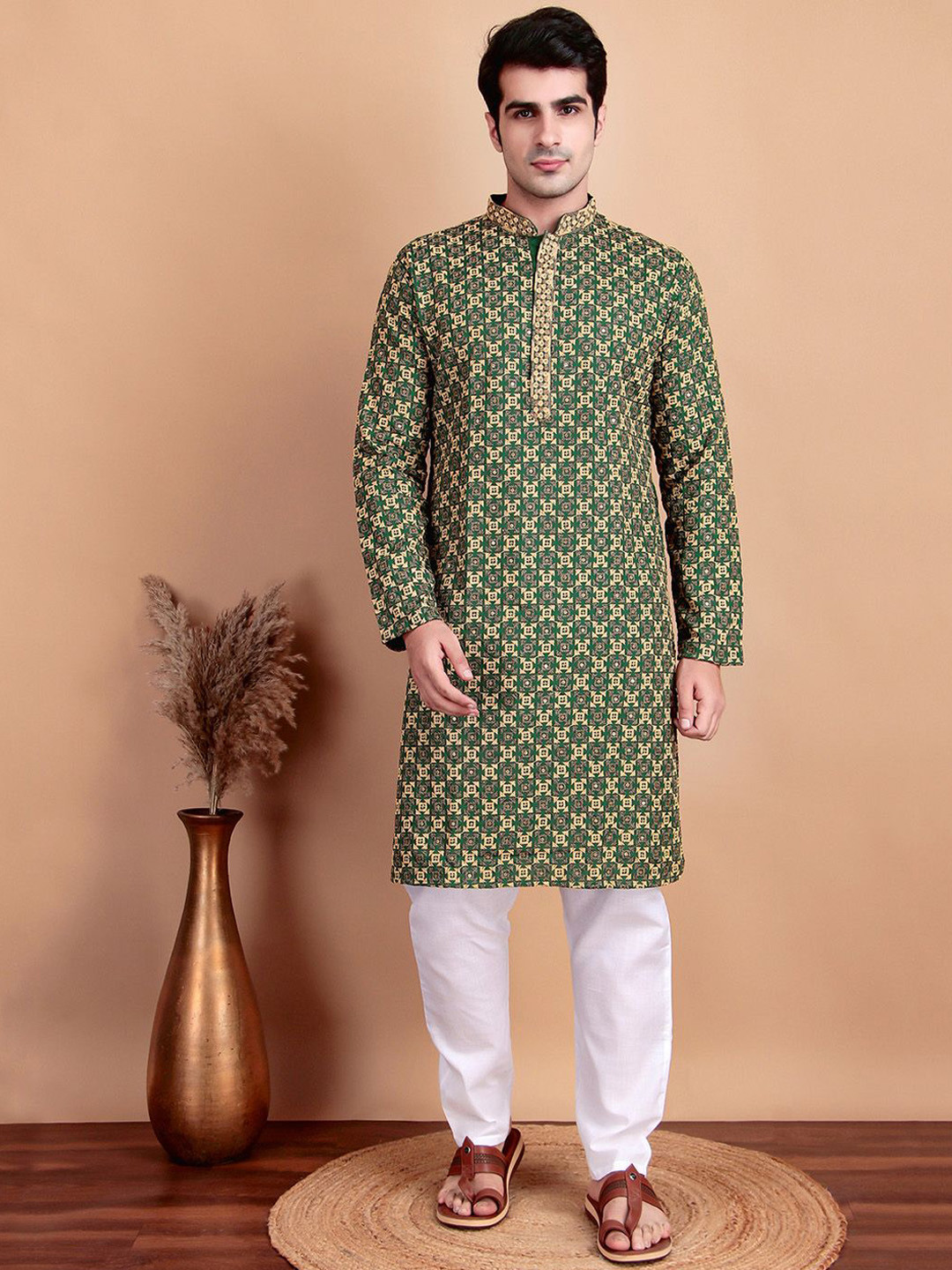 TREEMODA Men Woven Design Kurta with Pyjamas