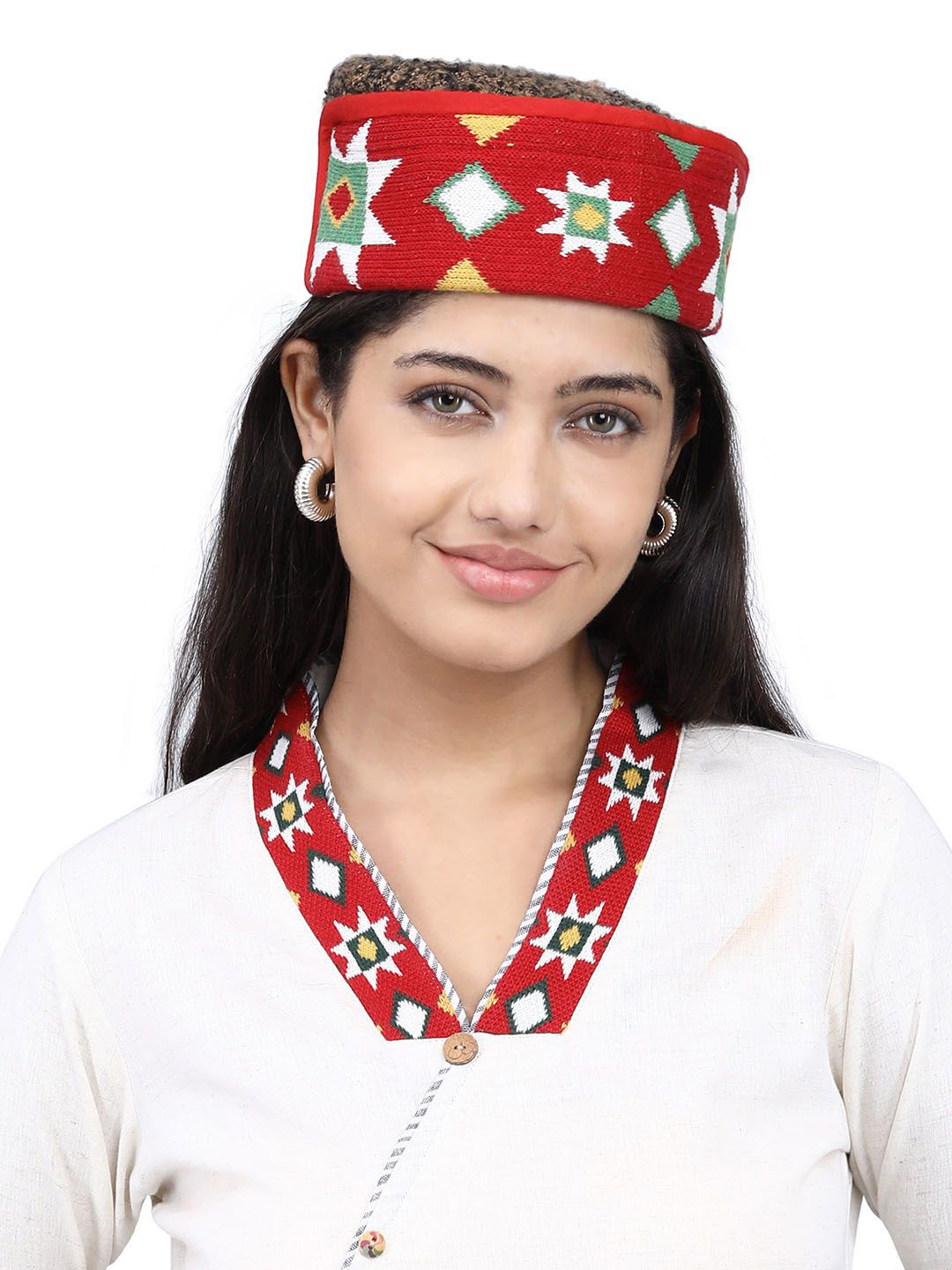 Bharatasya Unisex Traditional Jacquard Knit Himachali Ascot Cap