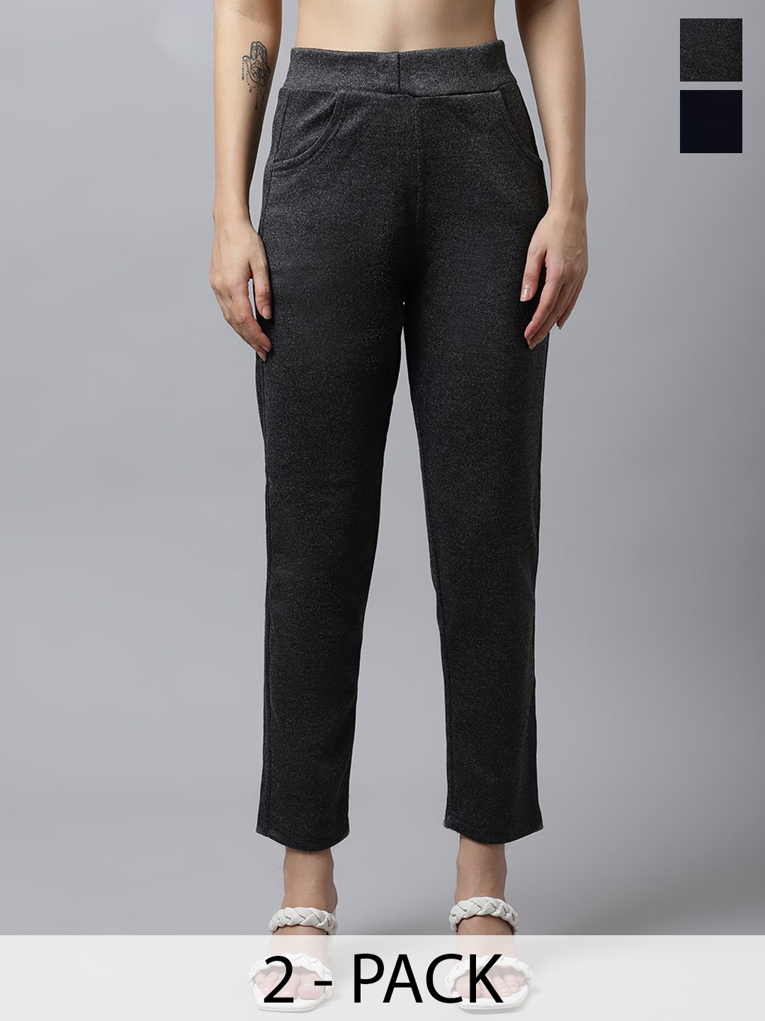 Valles365 by S.C. Women Pack Of 2 Regular Fit Mid-Rise Flat-Front Regular Trousers