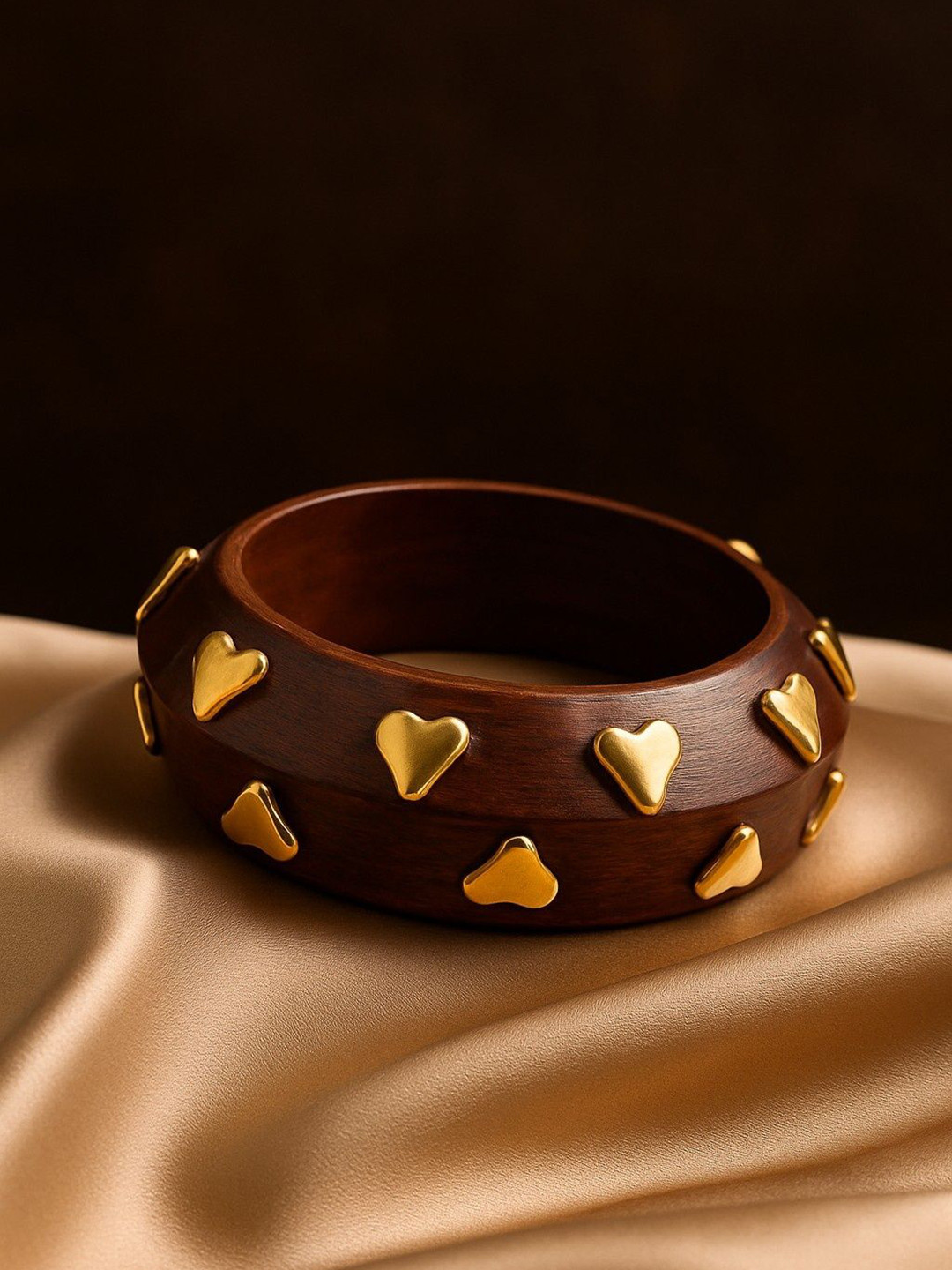 ATIBELLE Gold-Plated Heart Shaped Wooden Bangles