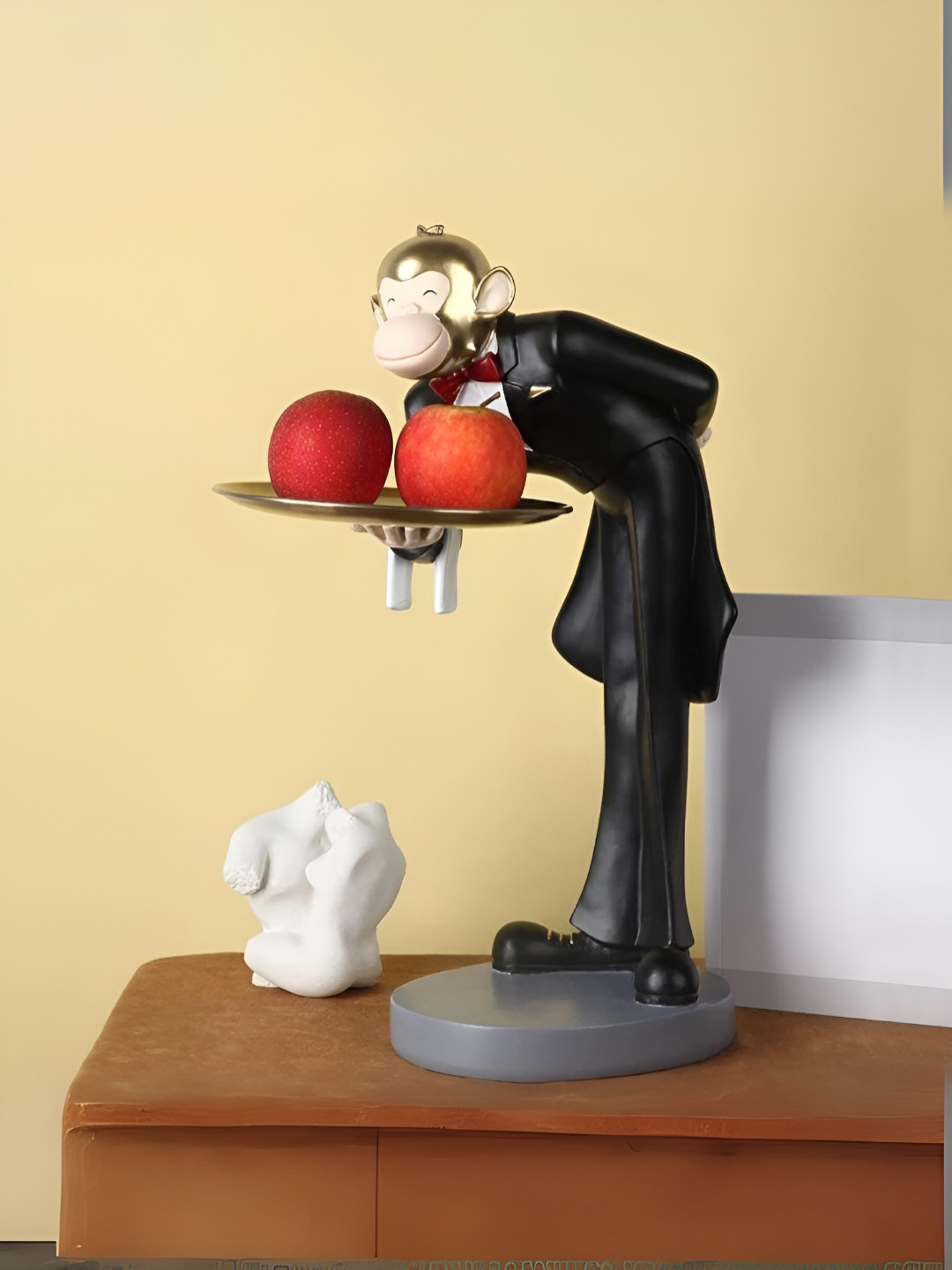 SMOKEY COCKTAIL Black & Gold Toned Monkey Figurine Showpiece With Tray