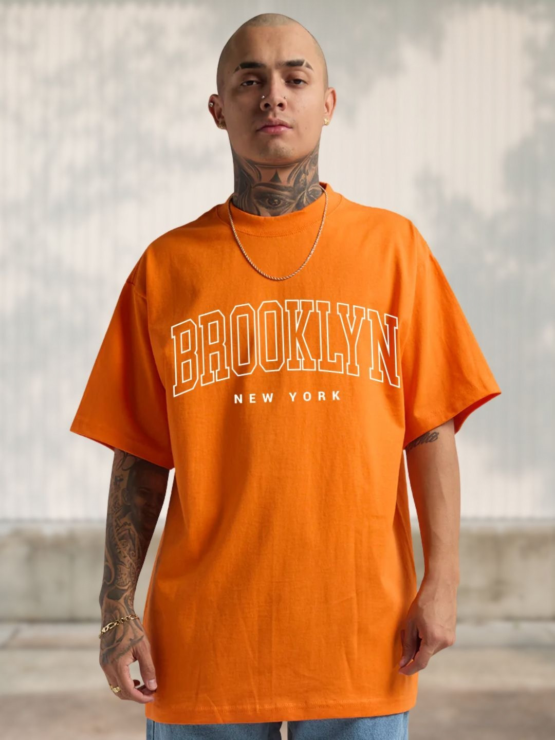 Brooklyn Typography Printed Oversized Cotton T-shirt