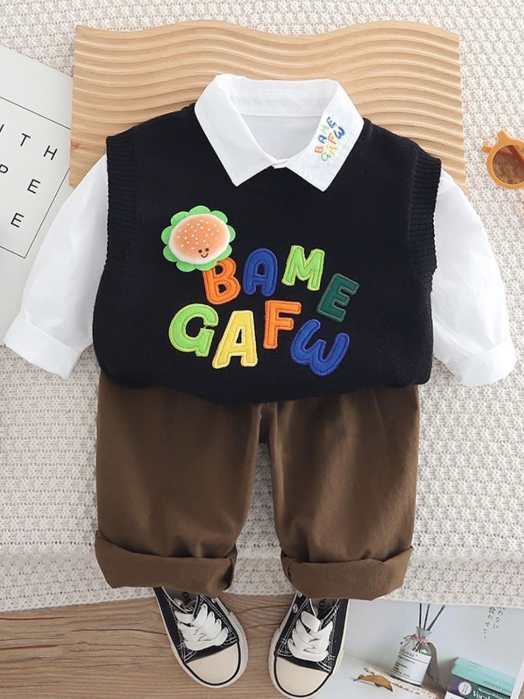 Googo Gaaga Self Design Pure Cotton Boys T-shirt and Shirt with Trousers