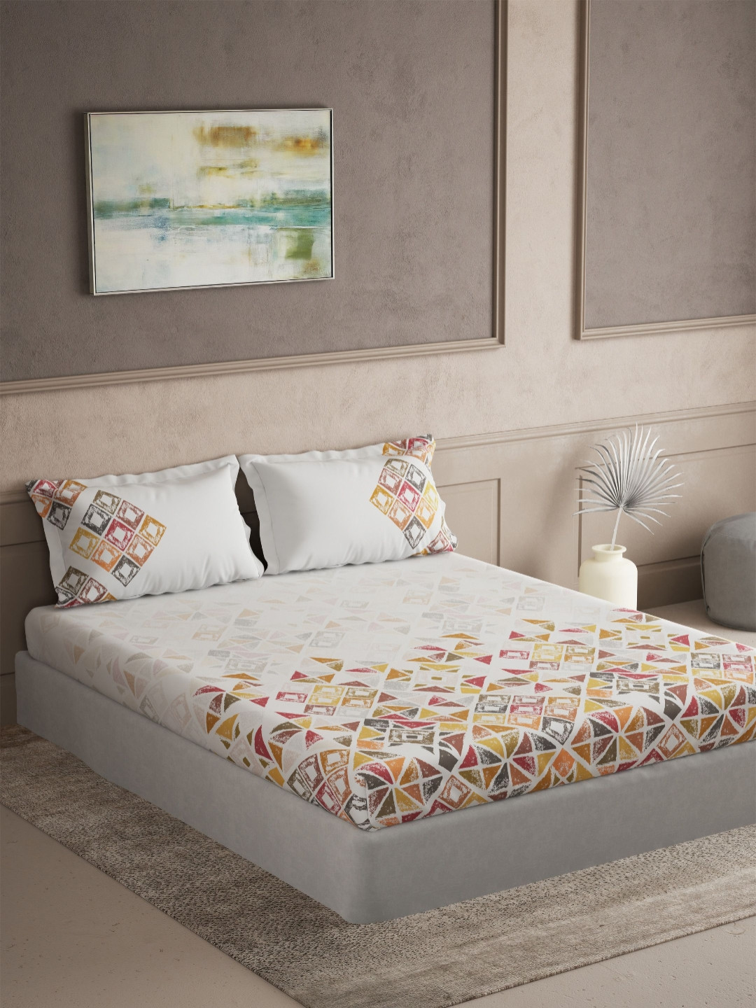 DDecor Radiance Red Printed Pure Cotton 144 TC Super King Bedsheet Set 2.74 x 2.74 m