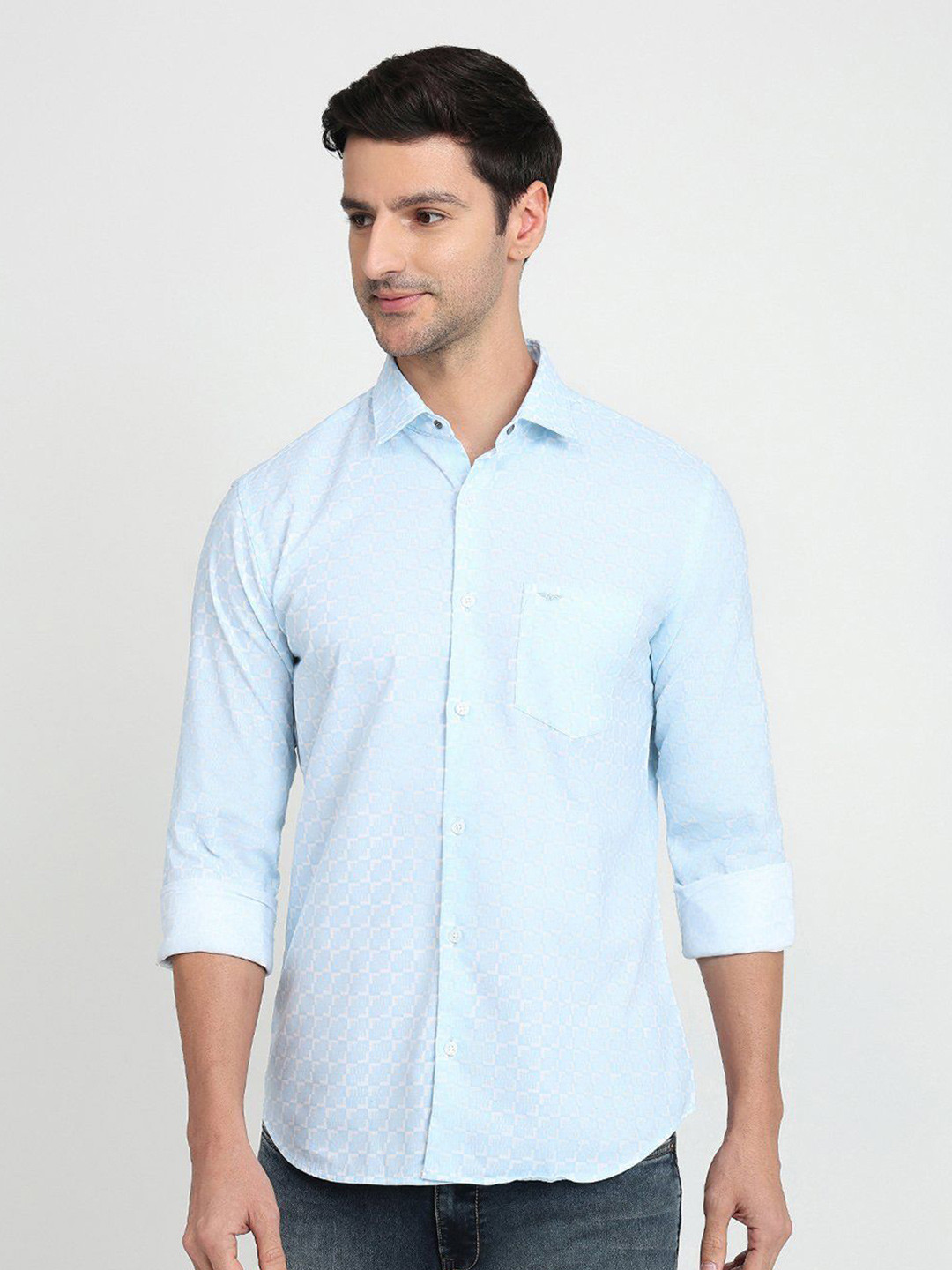 Park Avenue Smart Slim Fit Geometric Printed Spread Collar Cotton Shirt