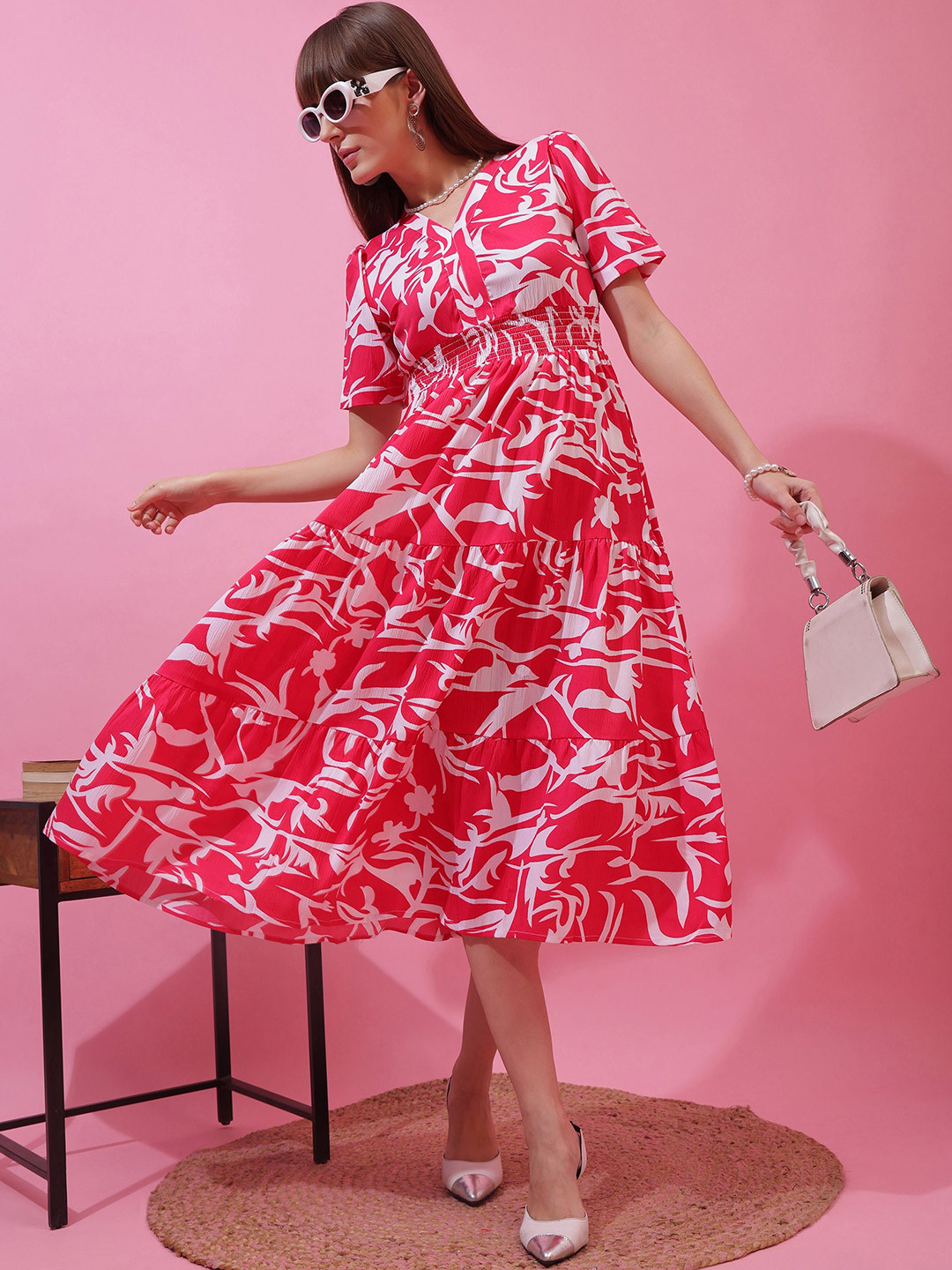 De La Moda Abstract Printed Fit & Flare Midi Dress