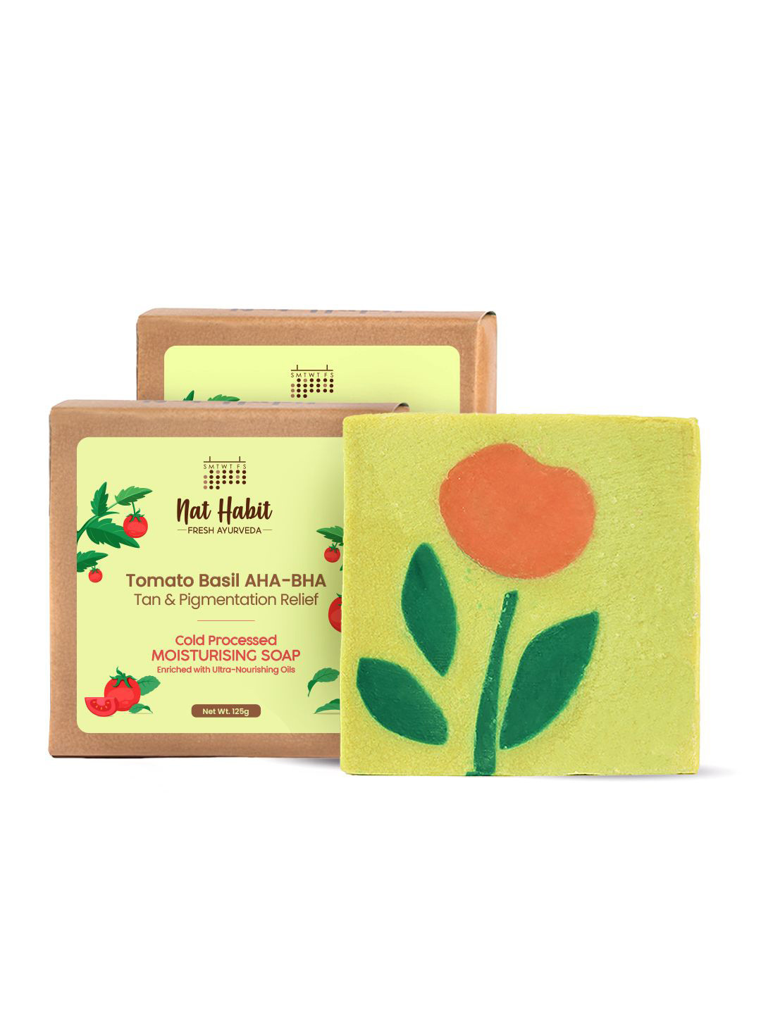Nat Habit Set Of 2 Cold Processed Tomato Basil Soap- 125 g Each