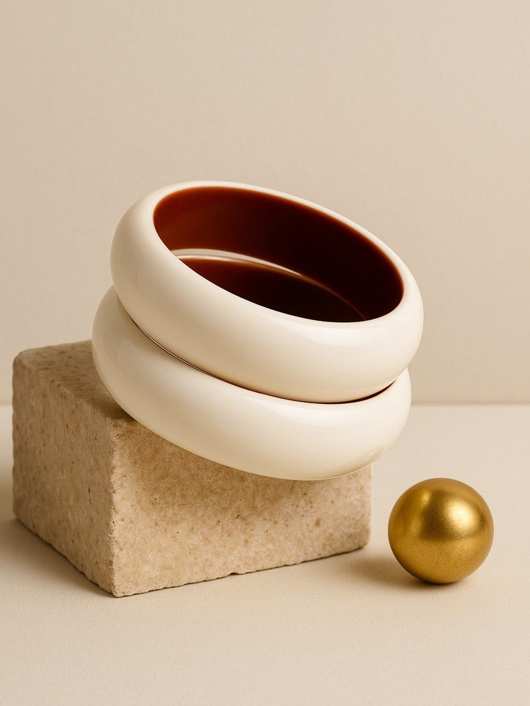ATIBELLE Set Of 2 Round Shaped Glossy Resin Bangles