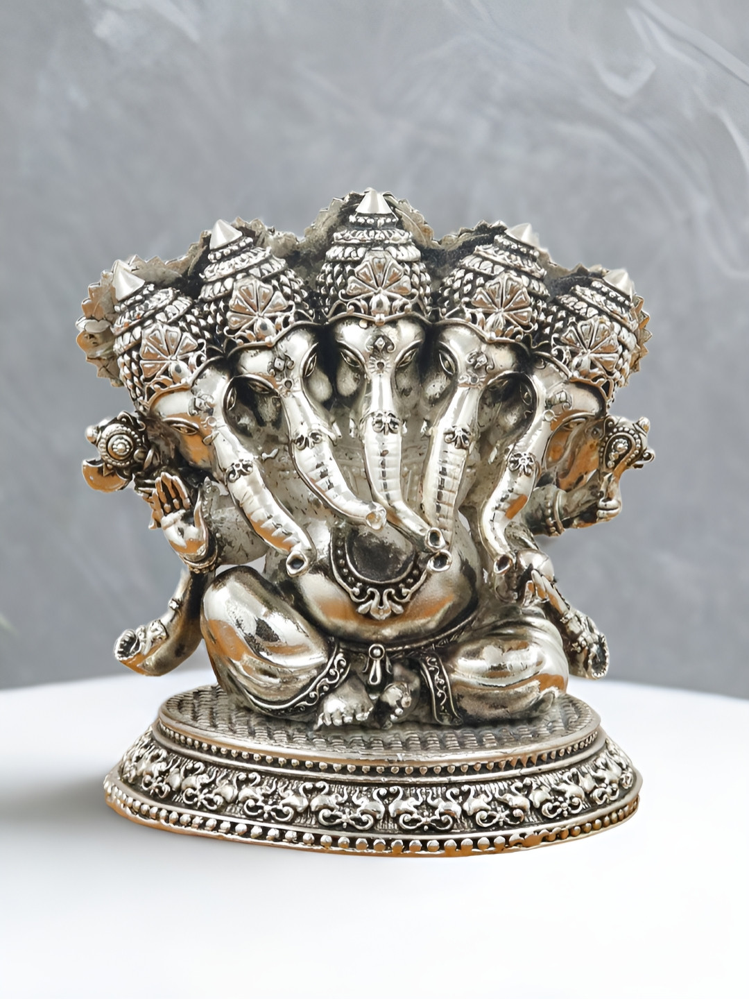 INTERNATIONAL GIFT Silver-Toned Panchmukhi Ganesh Religious Idol Showpiece