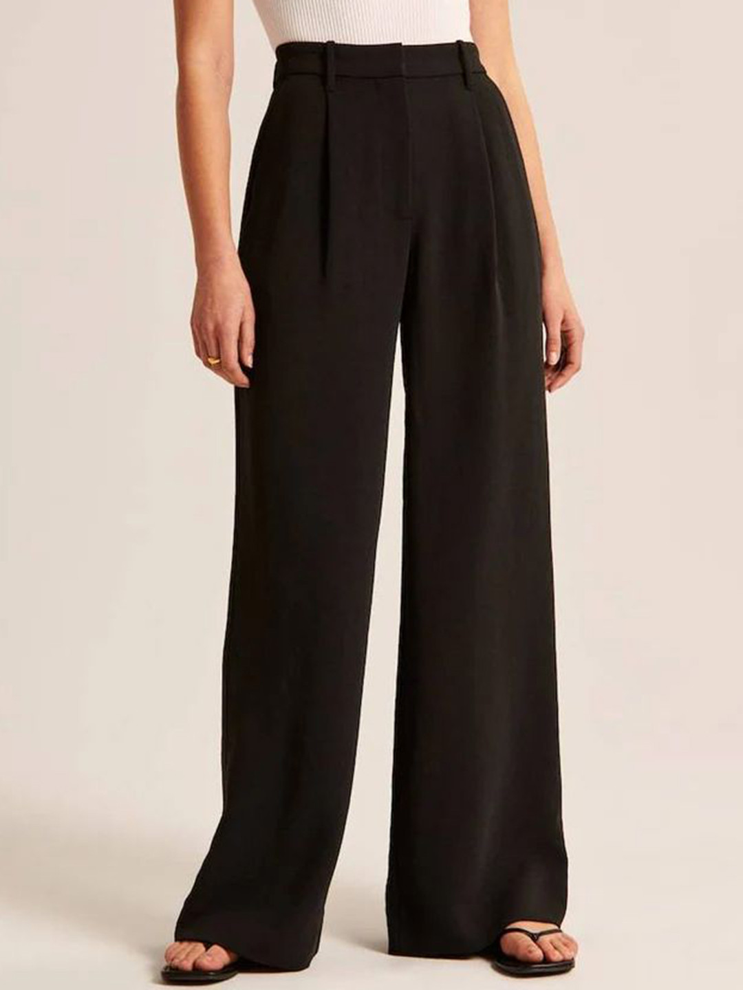 FNOCKS Women Relaxed Loose Fit High-Rise Pleated Korean Pants Trouser