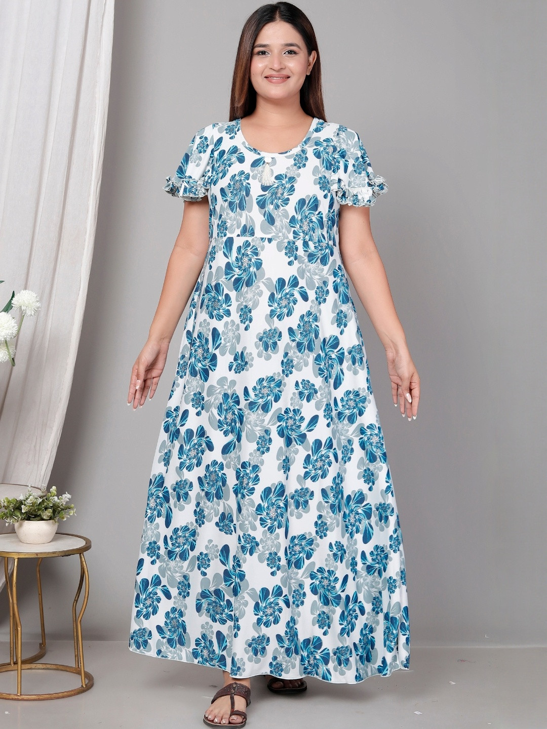HARGUN NIGHT WEAR Women Polyester Printed Nightdress