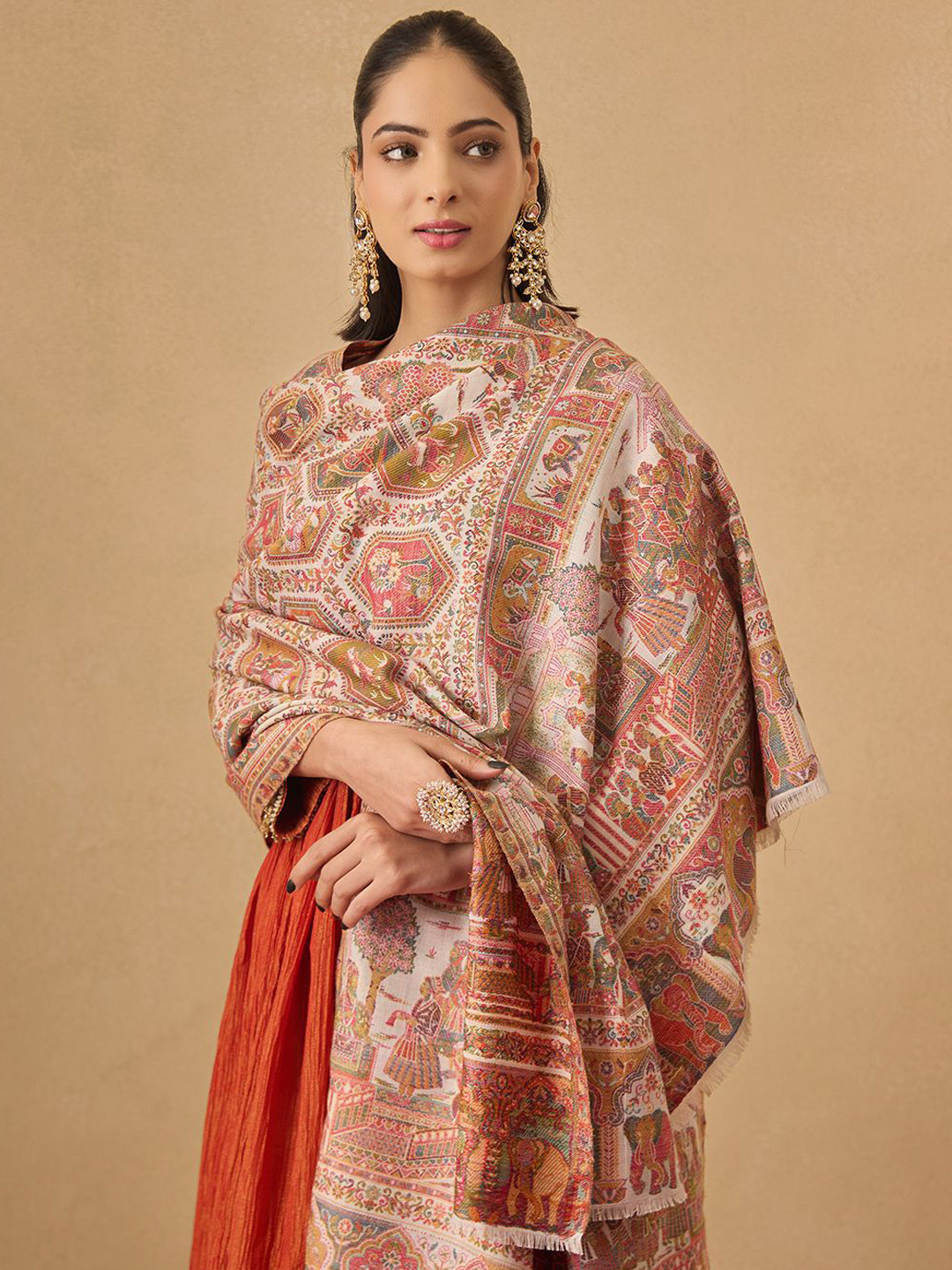 Pashmoda Darbari Ethnic Motifs Woven Design Kani Woolen Shawl