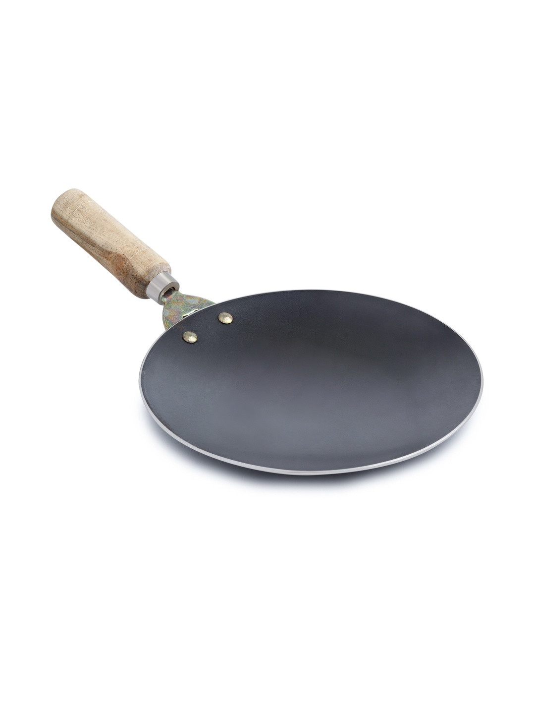 PTR Black Smooth Surface Wooden Handle Durable Iron Tawa