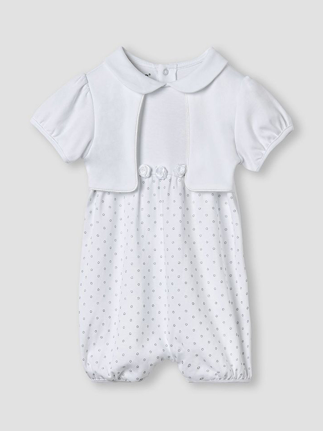 Giggles by Babyshop Infant Girls Printed Cotton Shirt Collar Neck Rompers With Overlay