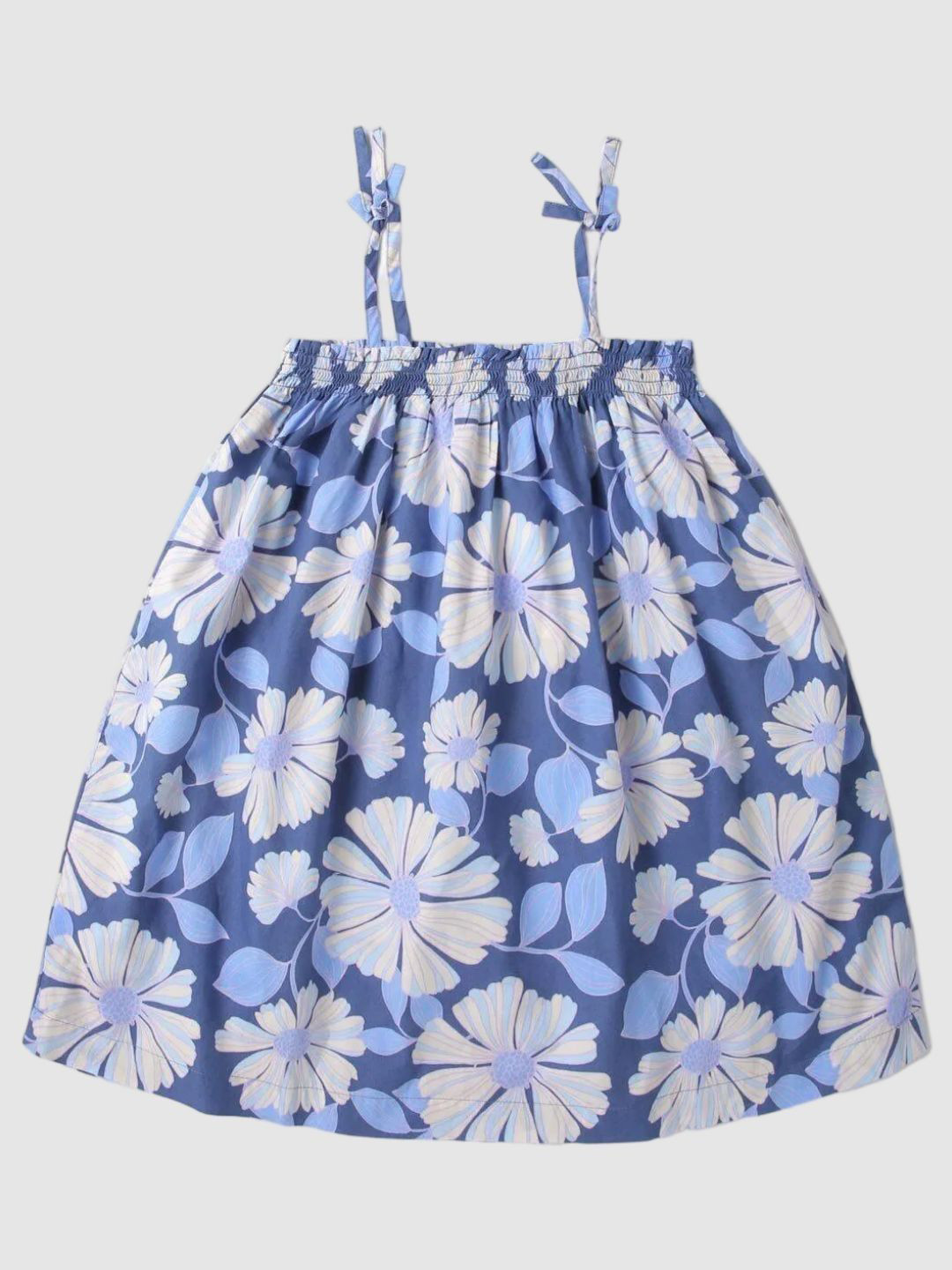 GAP Girls Floral Printed Pure Cotton Shoulder Strap Spaghetti Fit and Flare Dress